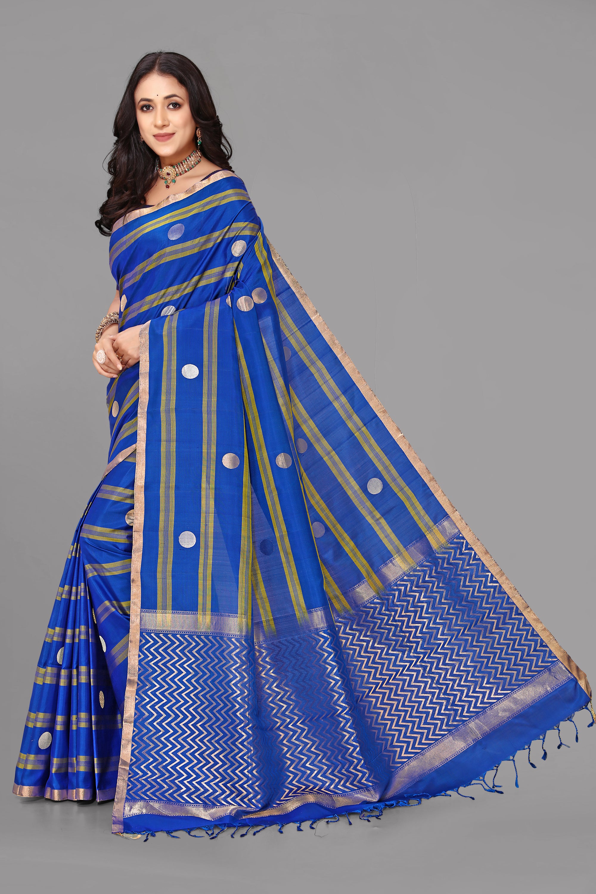 Royal blue borderless soft silk saree