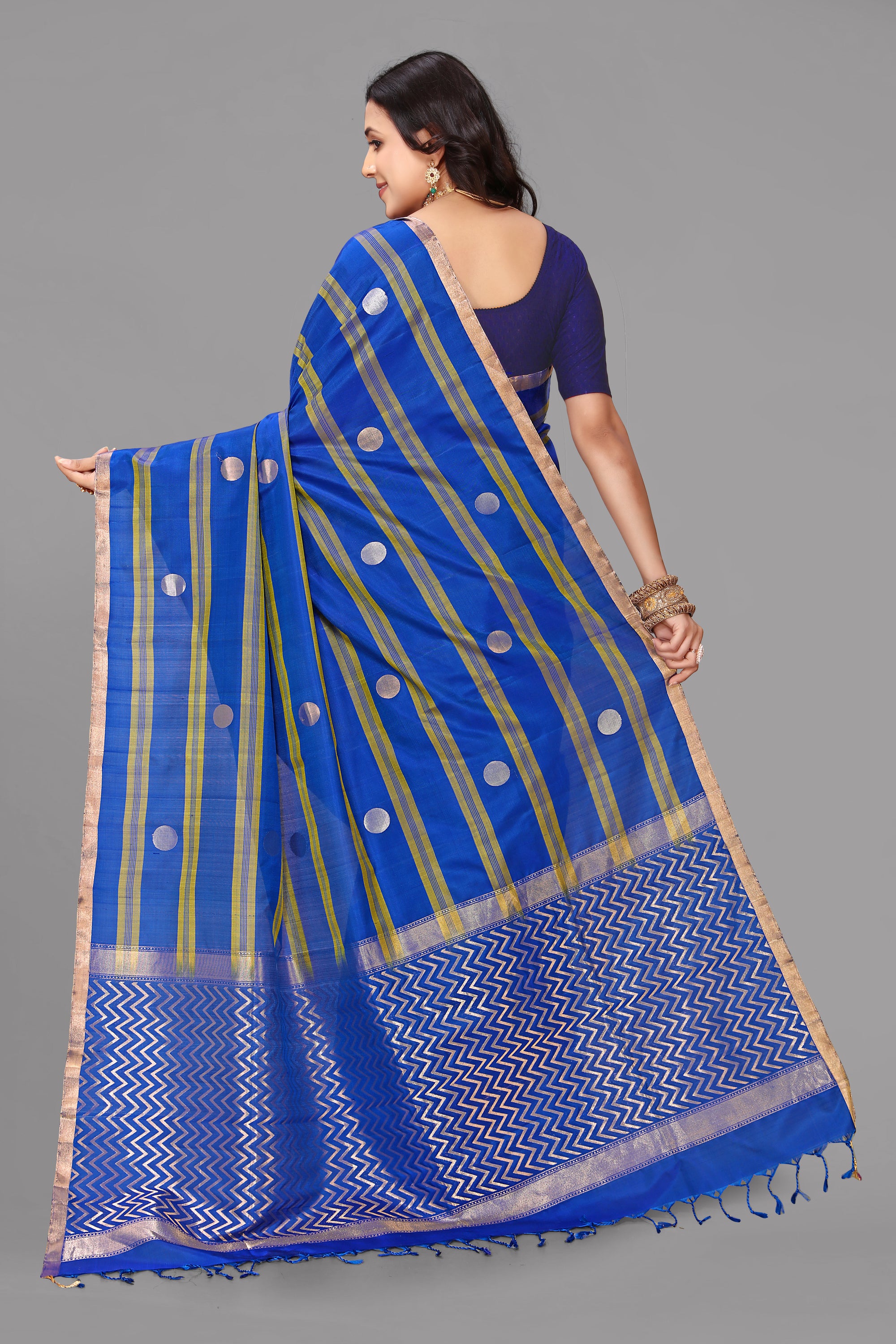 Royal blue borderless soft silk saree