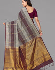 Brown border less soft silk saree