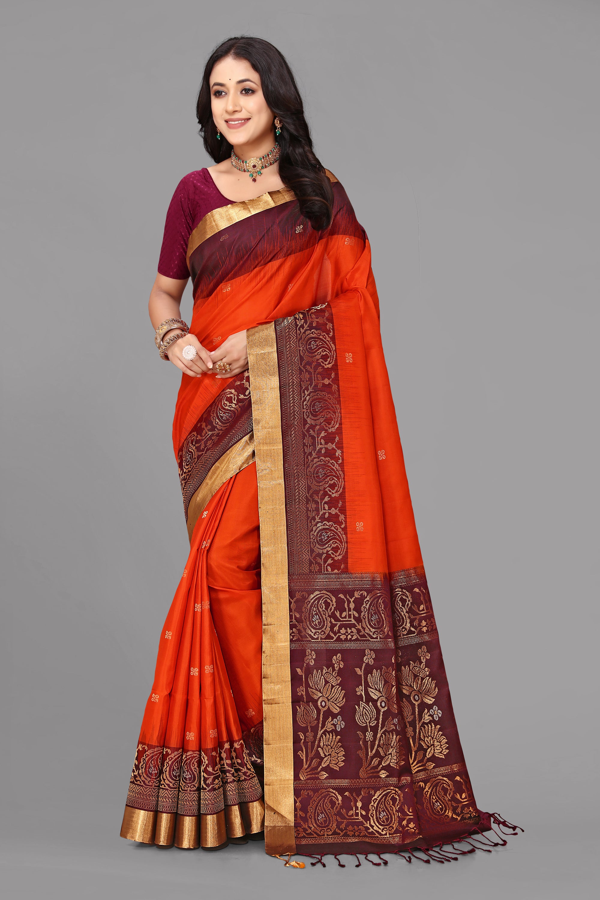 Rust by brown soft silk saree