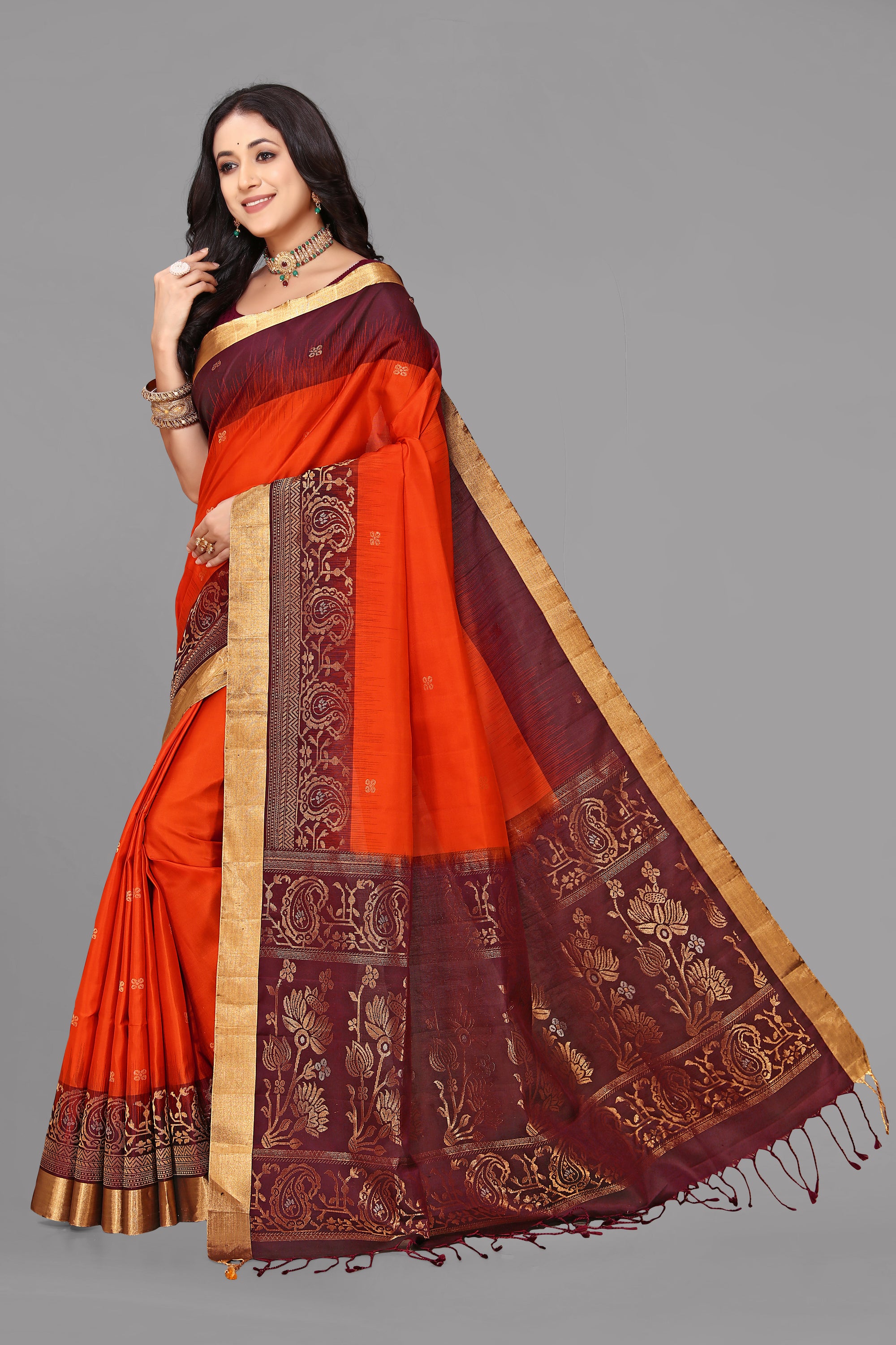 Rust by brown soft silk saree