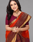 Rust by brown soft silk saree