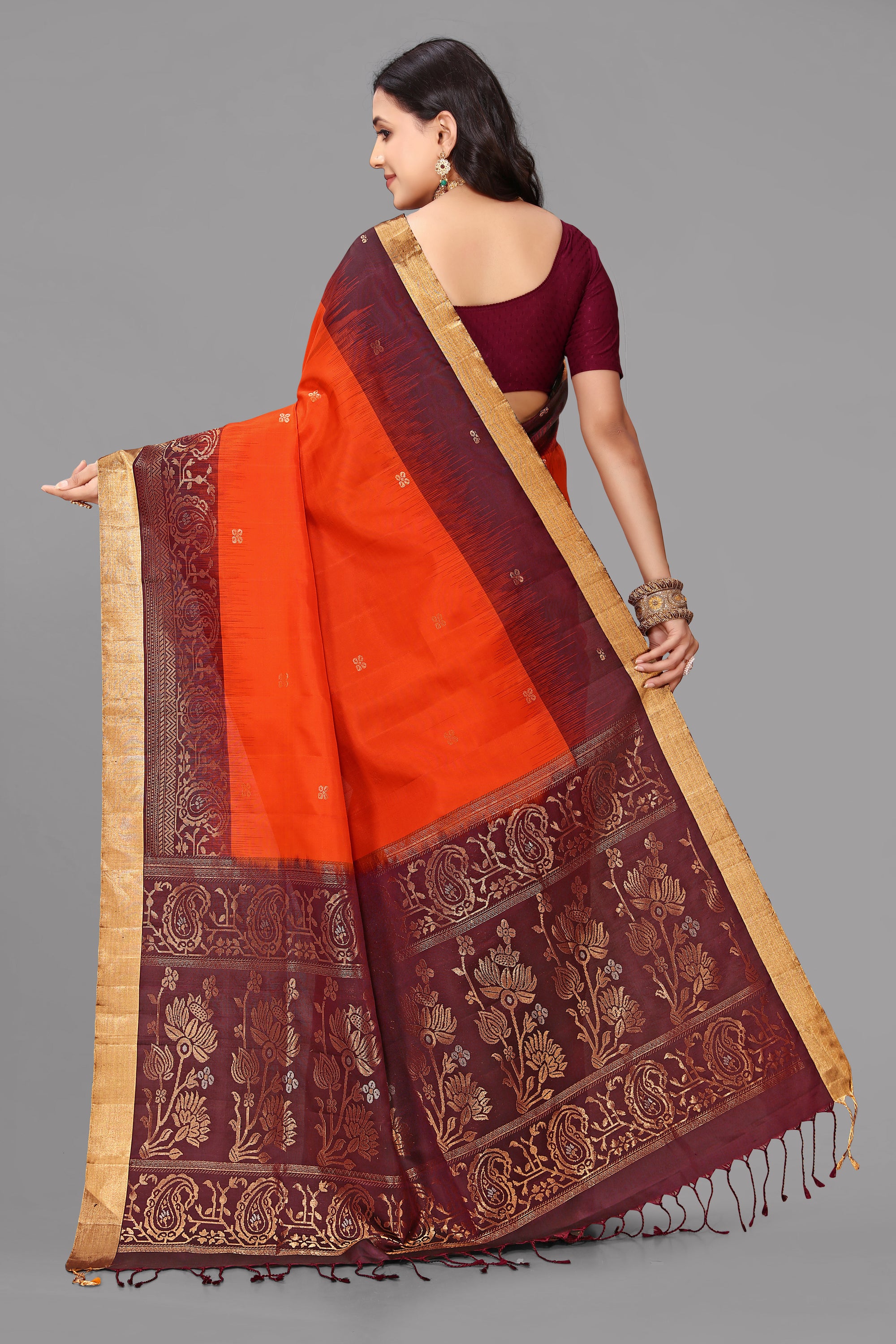 Rust by brown soft silk saree