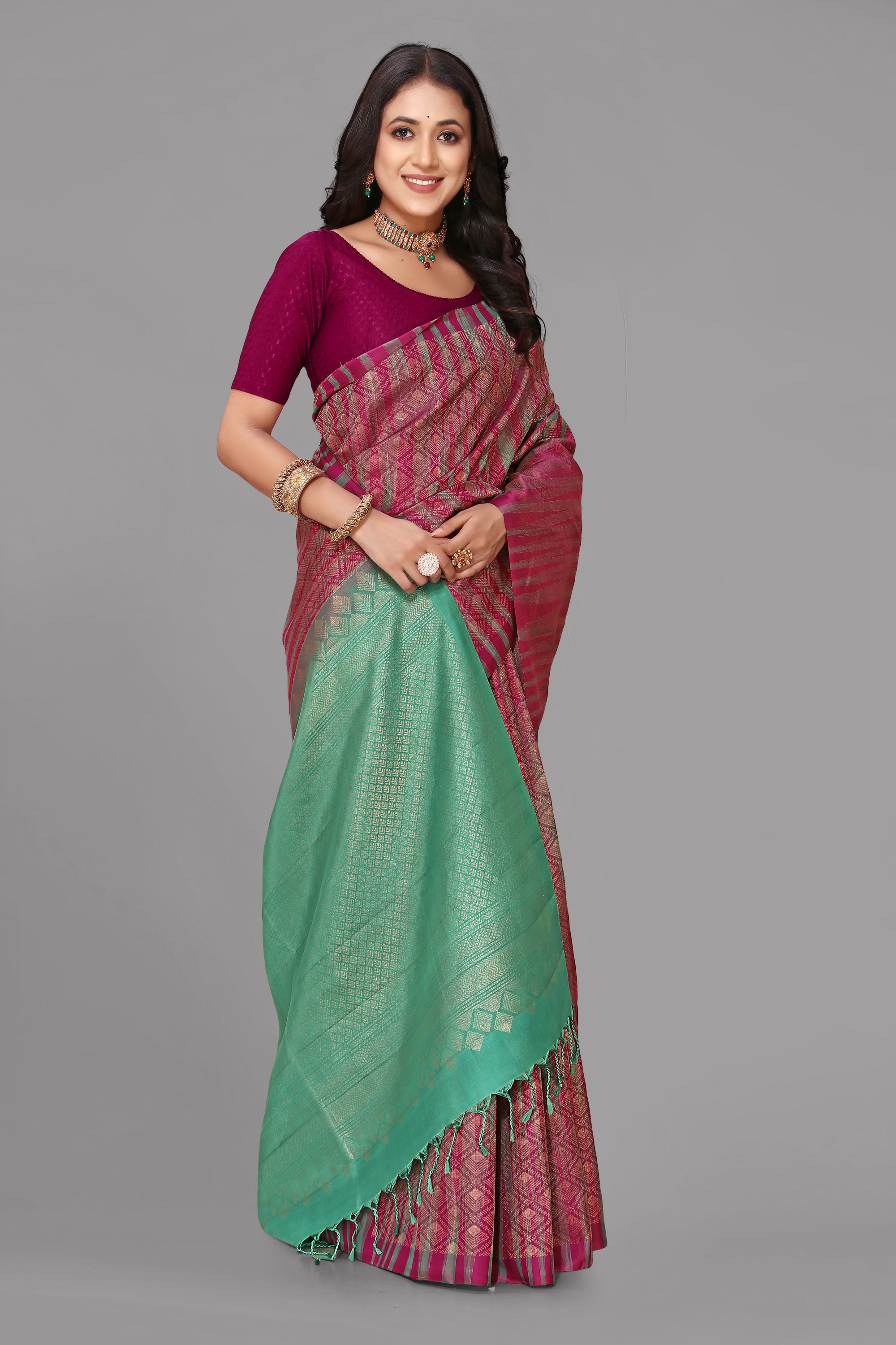 Gajari border less zari brocket soft silk saree