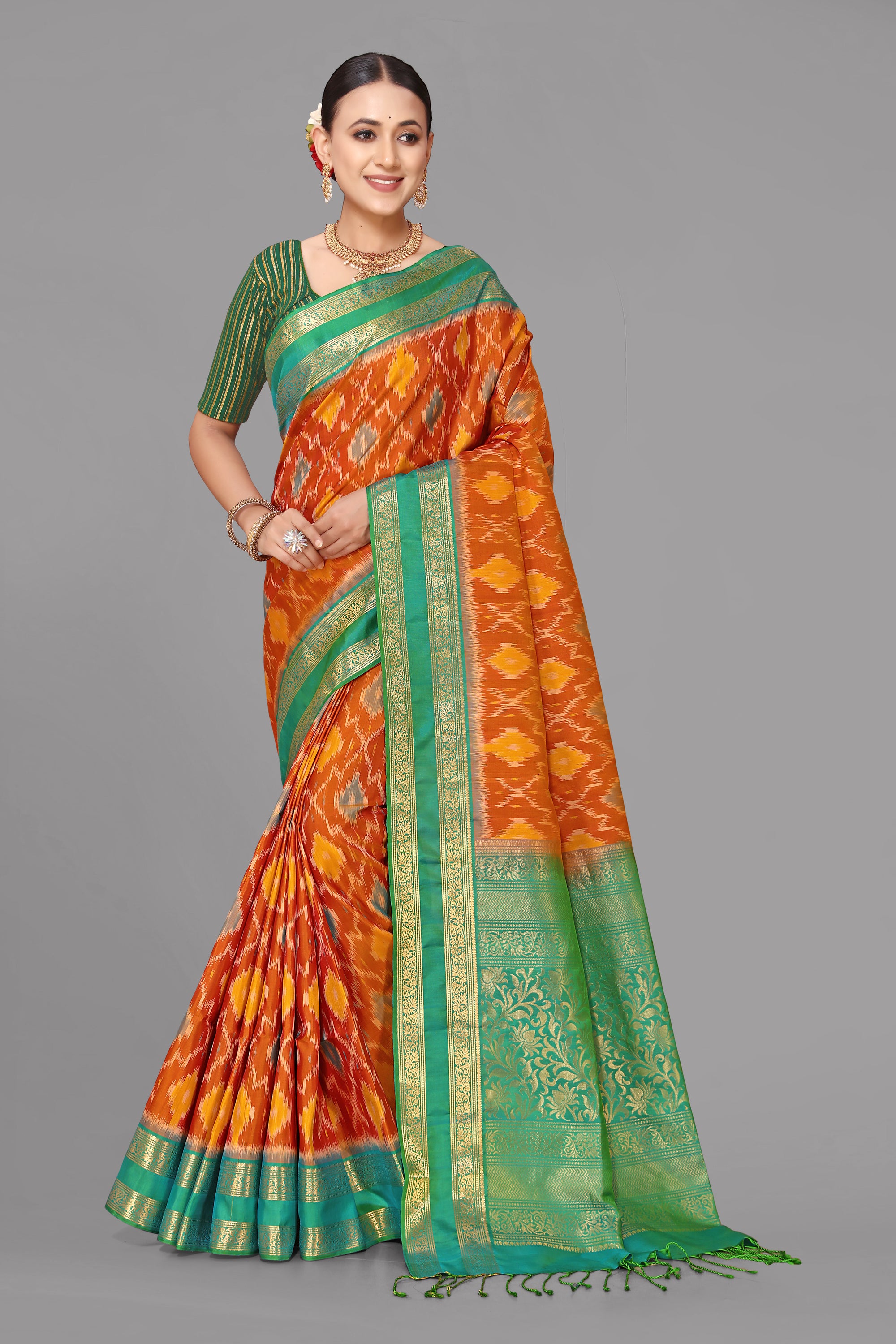 Rust ikat soft silk saree
