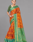 Rust ikat soft silk saree