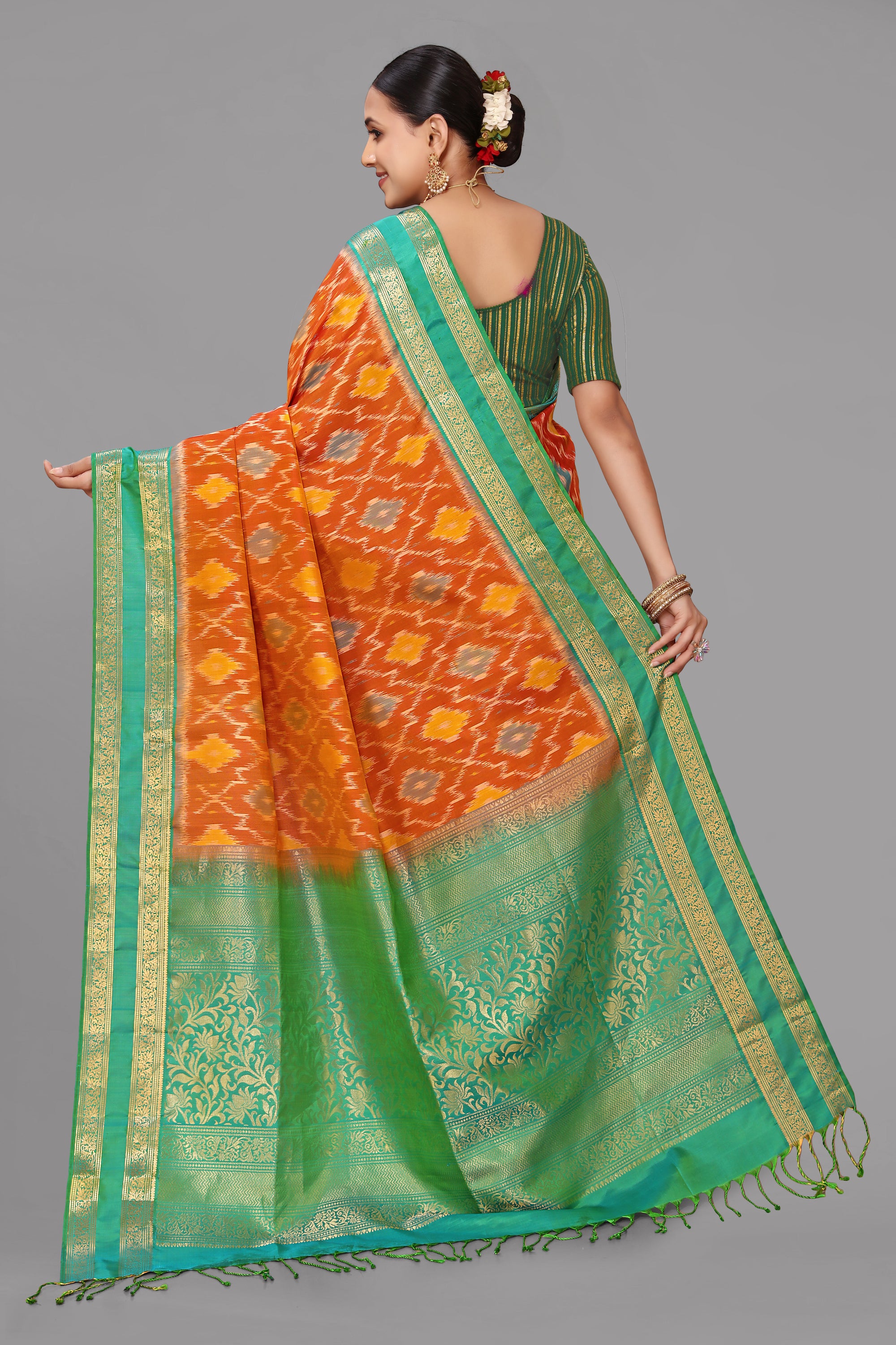 Rust ikat soft silk saree