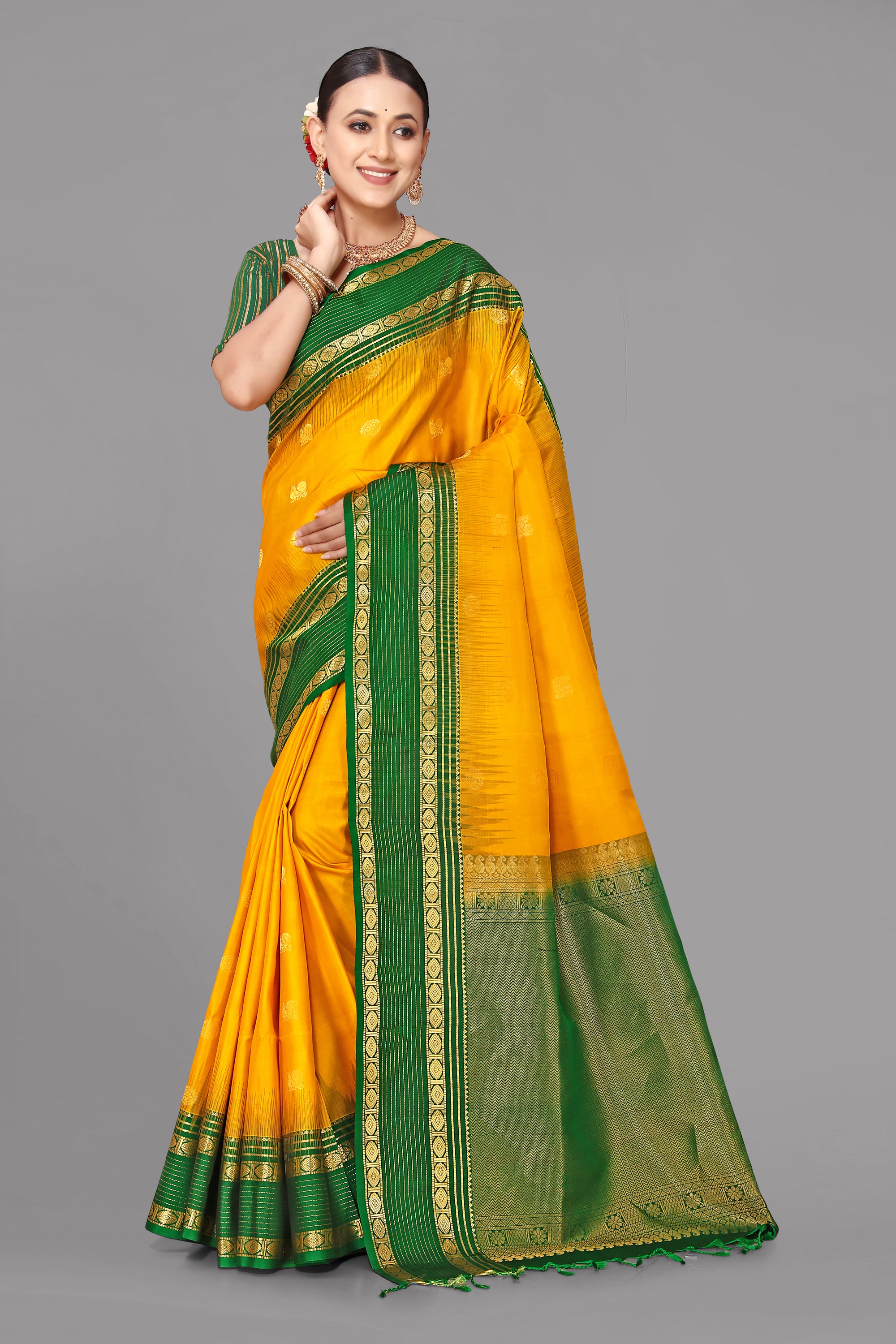Mango yellow soft silk saree