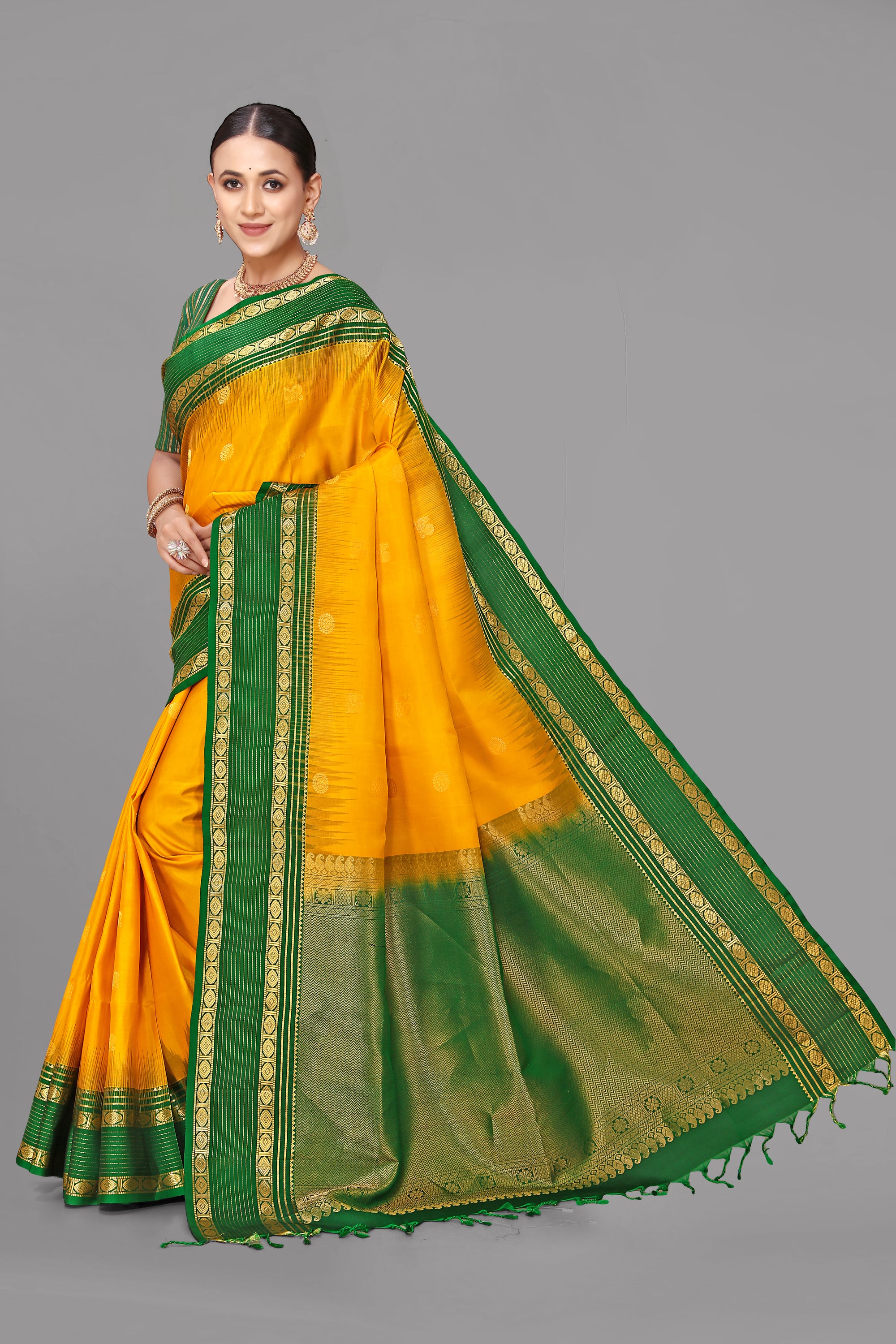Mango yellow soft silk saree
