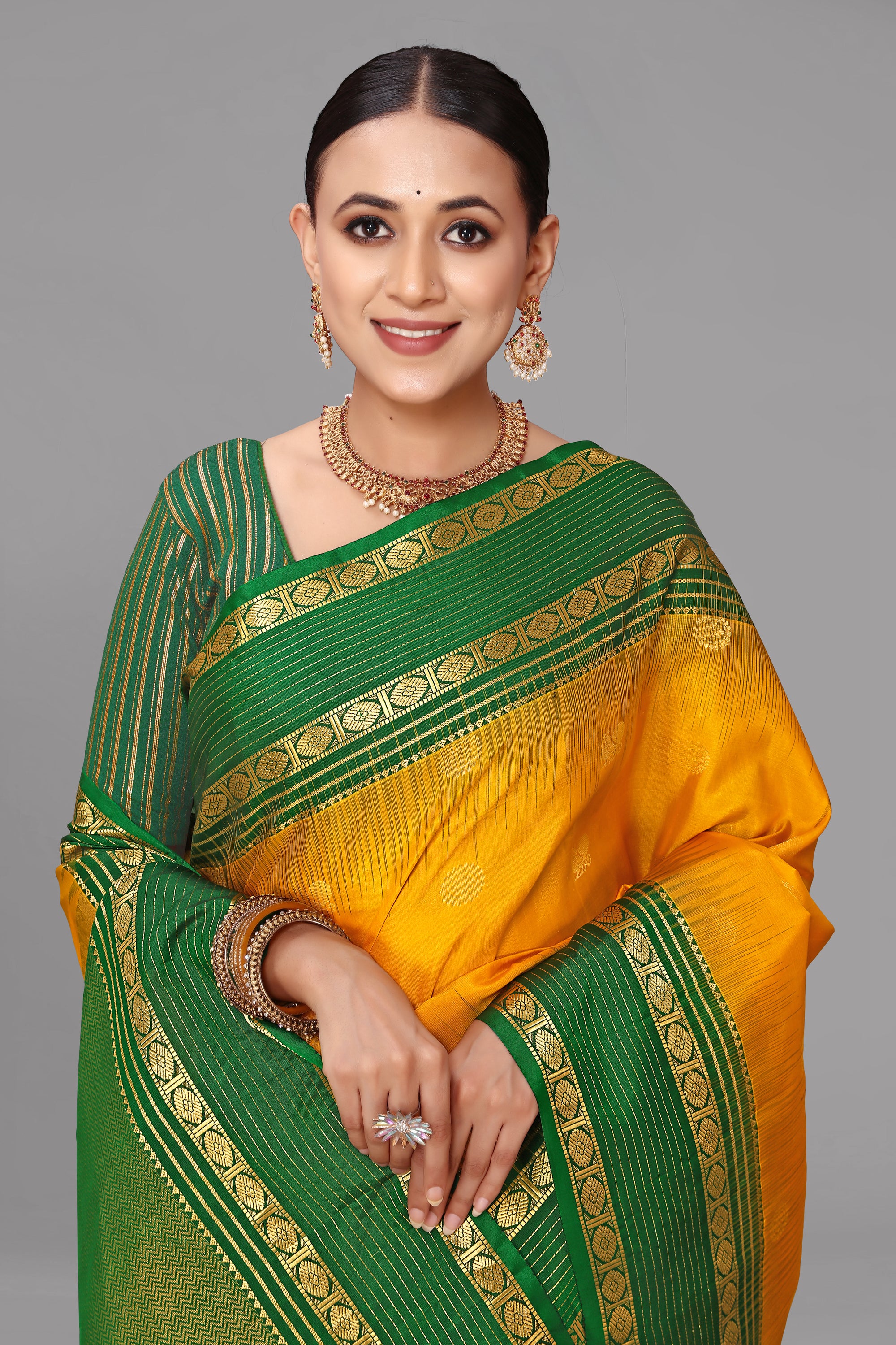 Mango yellow soft silk saree