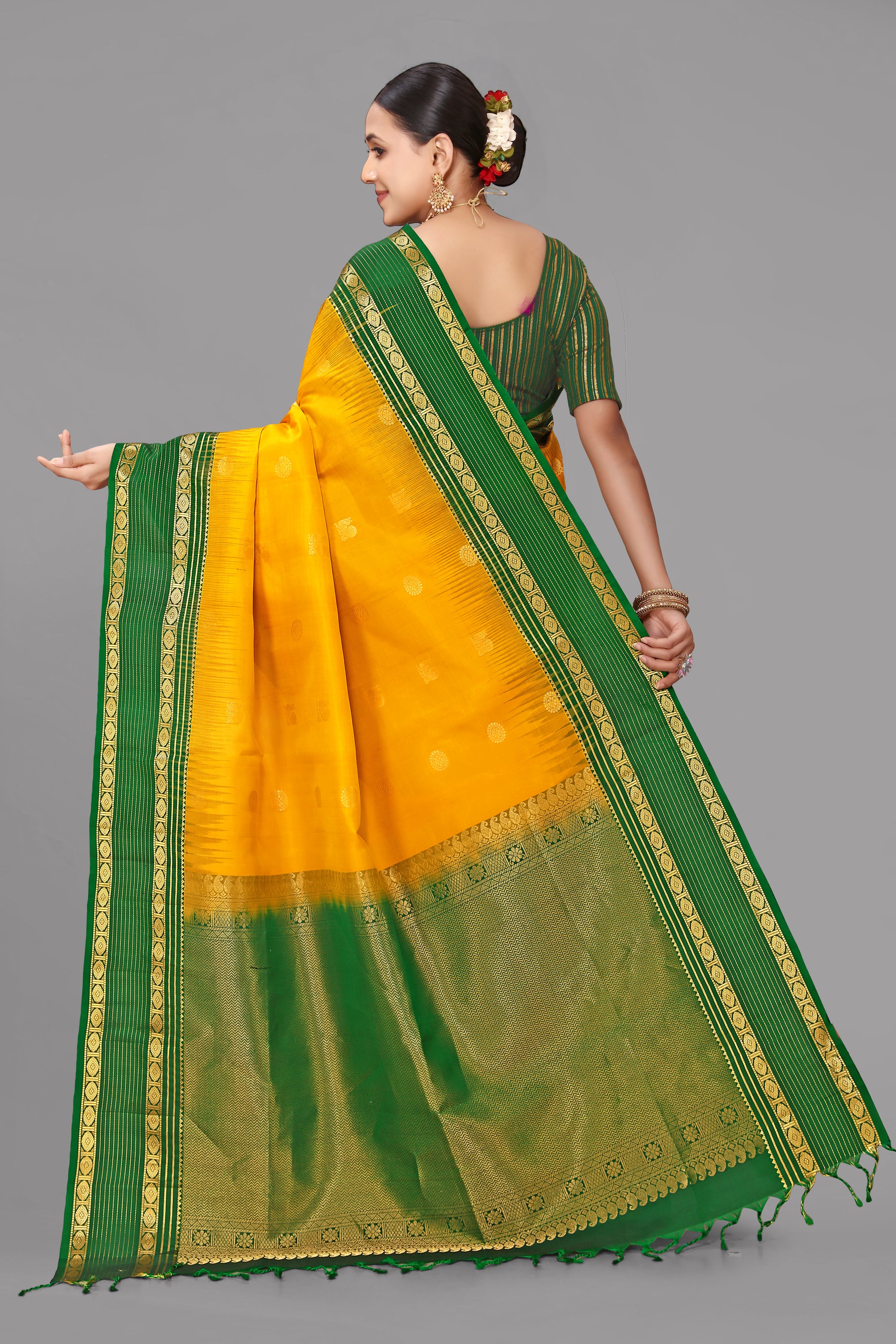 Mango yellow soft silk saree