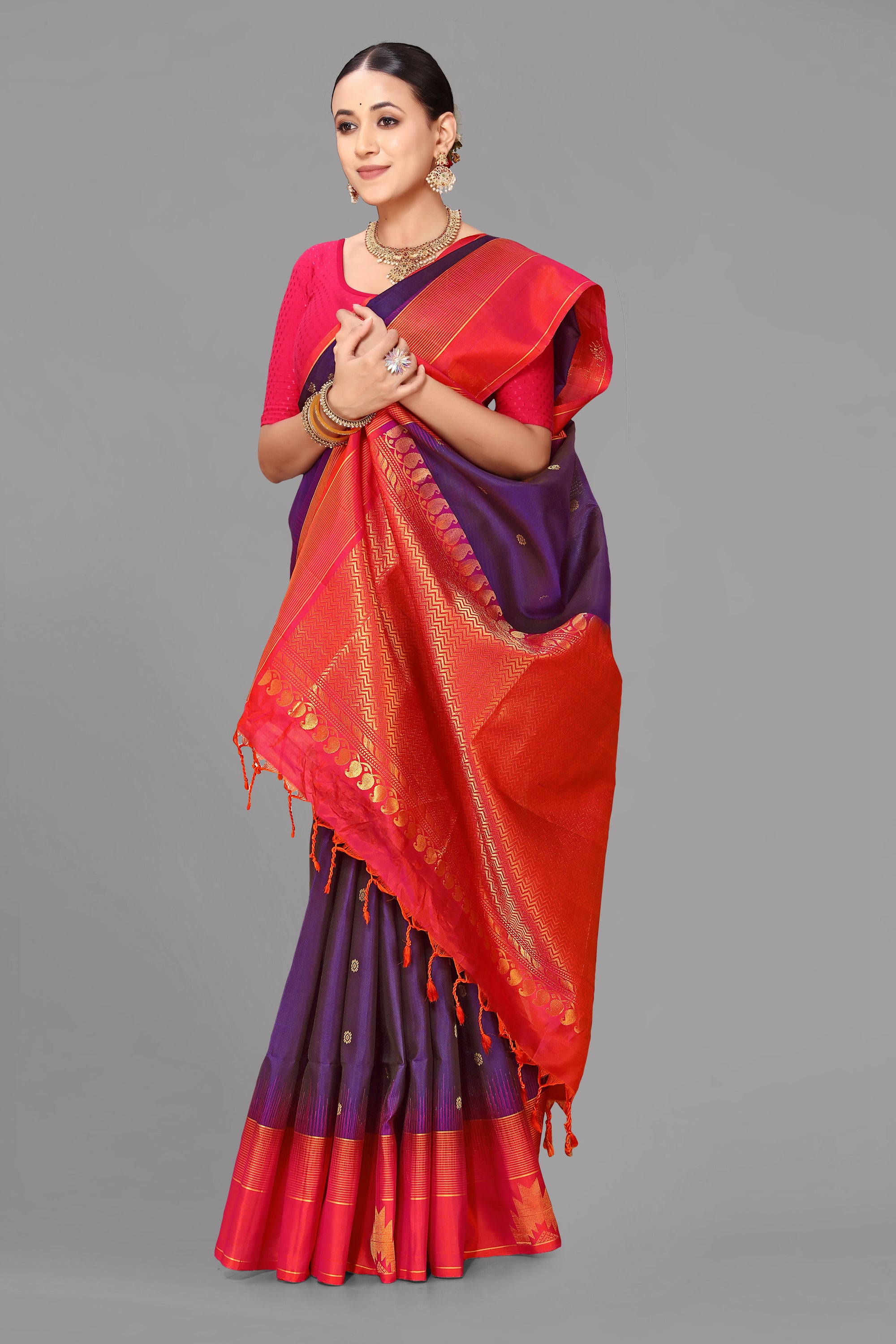 Wine purple soft silk saree