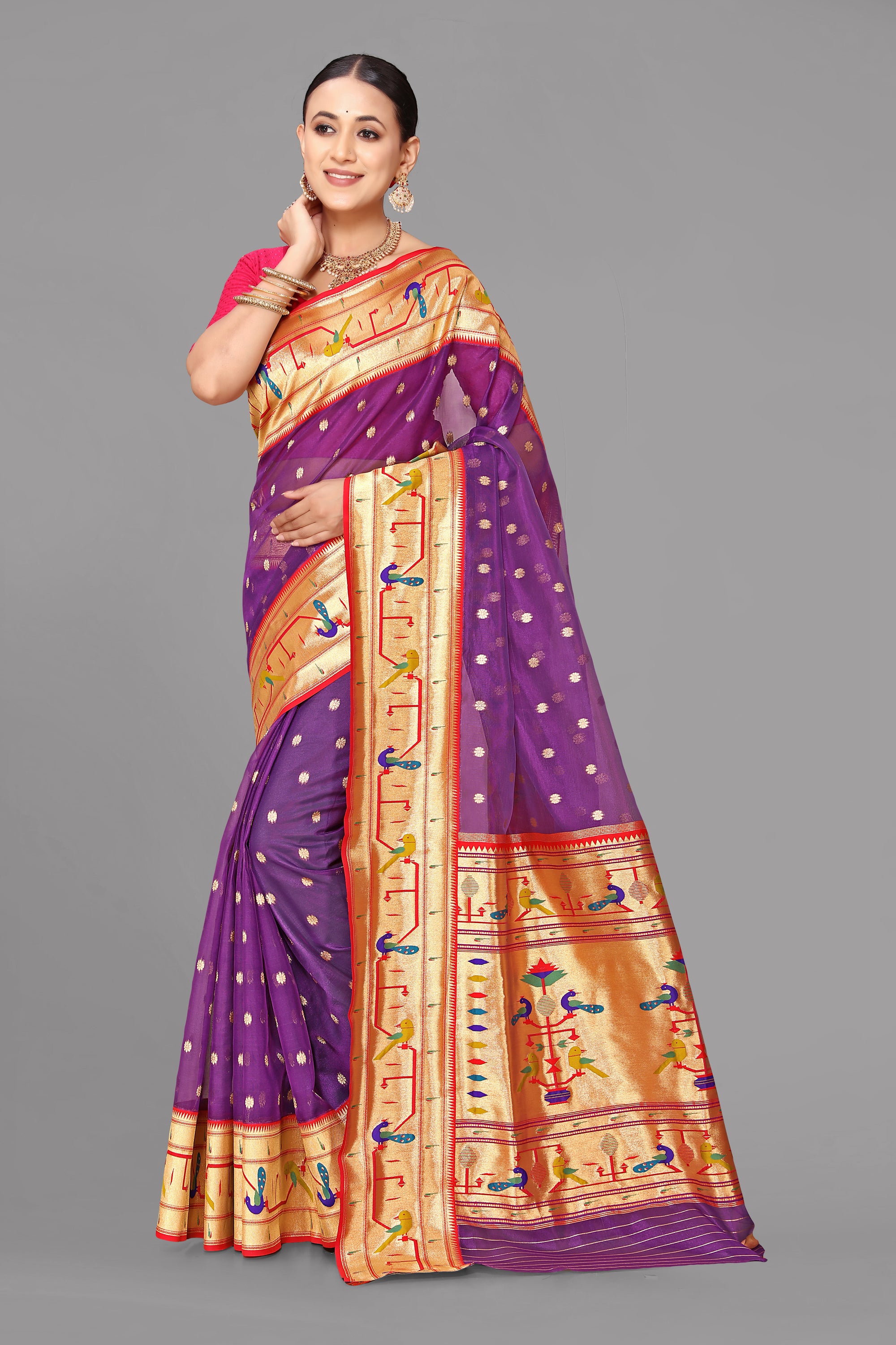 Magenta organza paithani saree