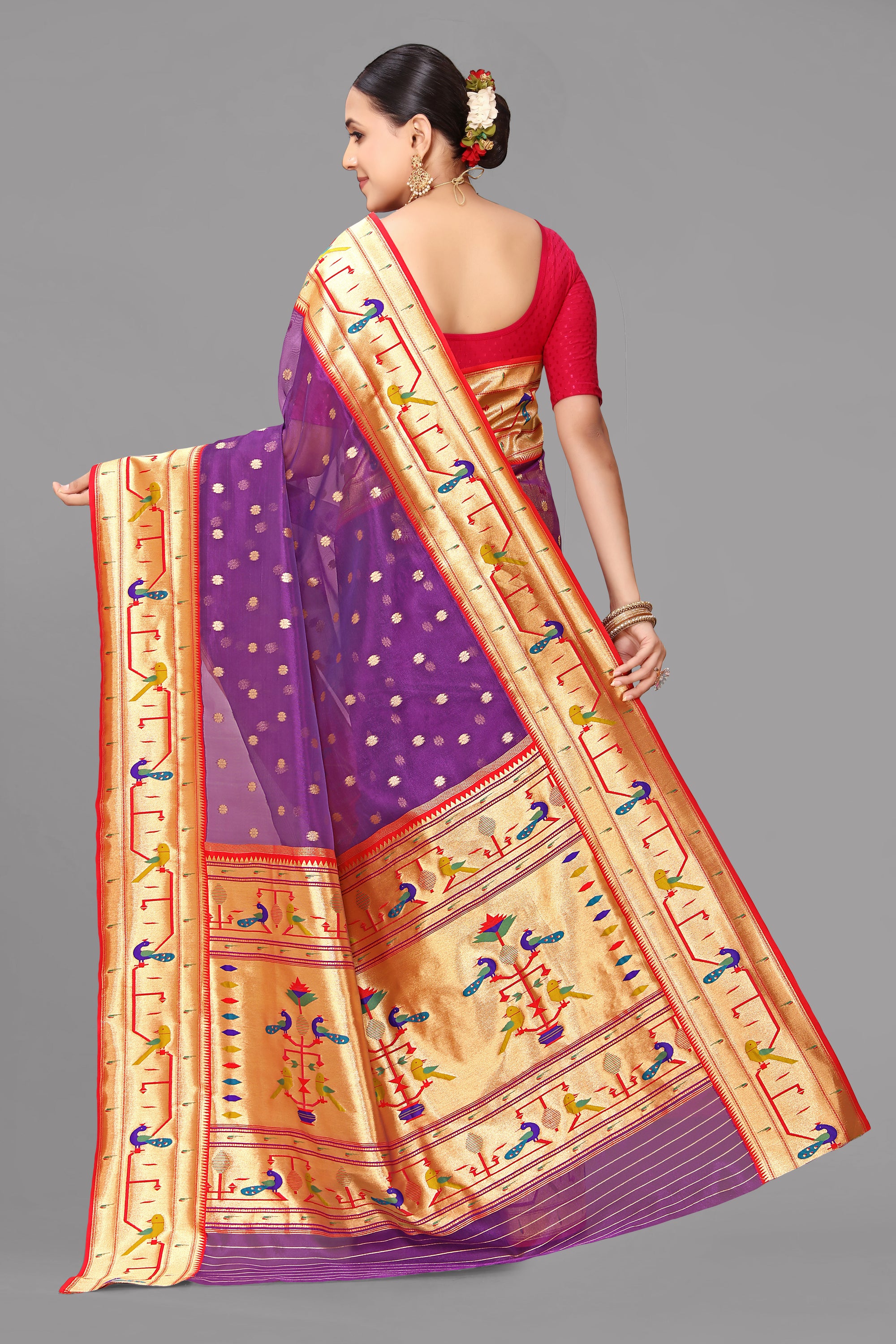 Magenta organza paithani saree