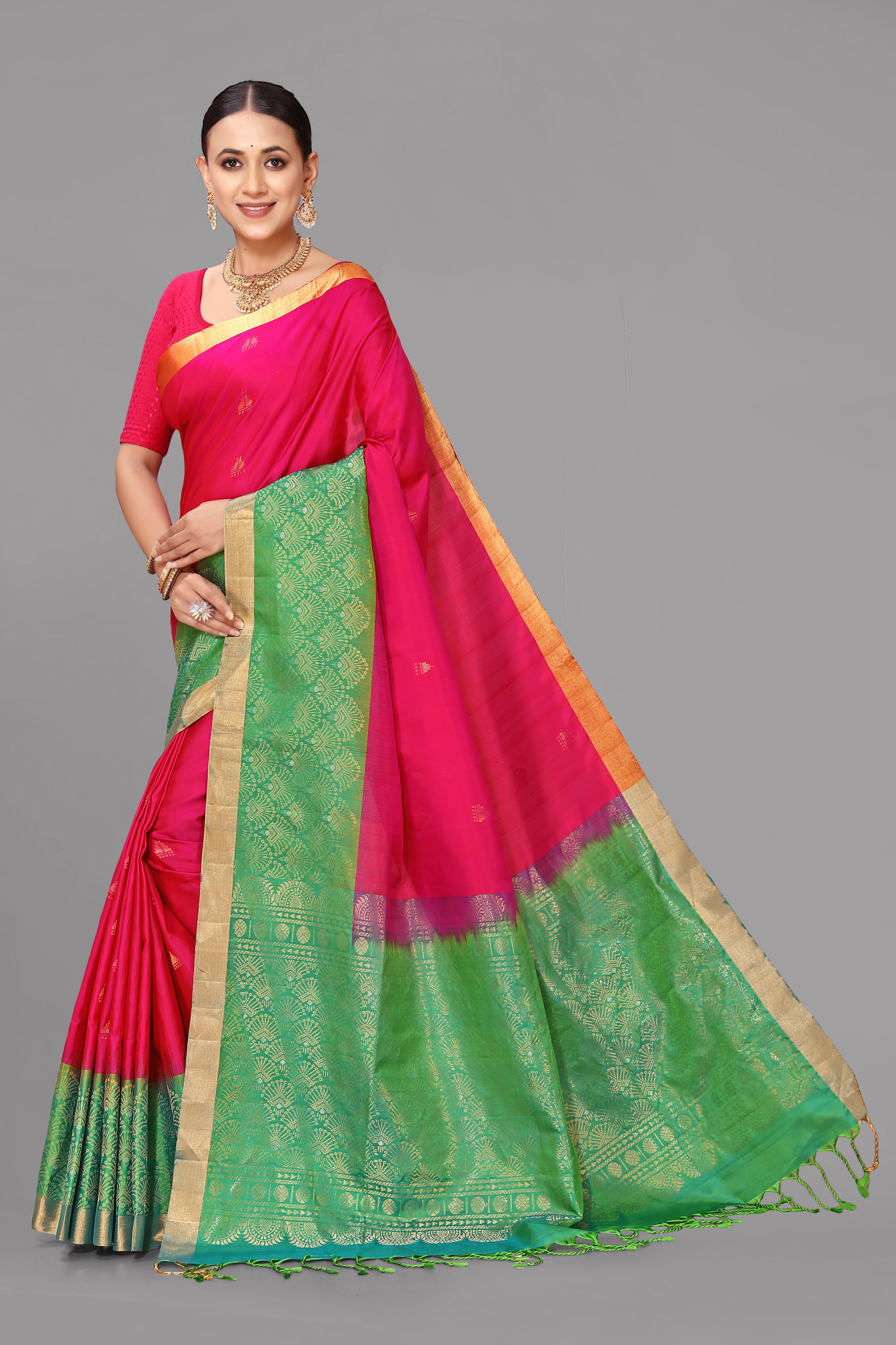 Rani by sea green soft silk saree