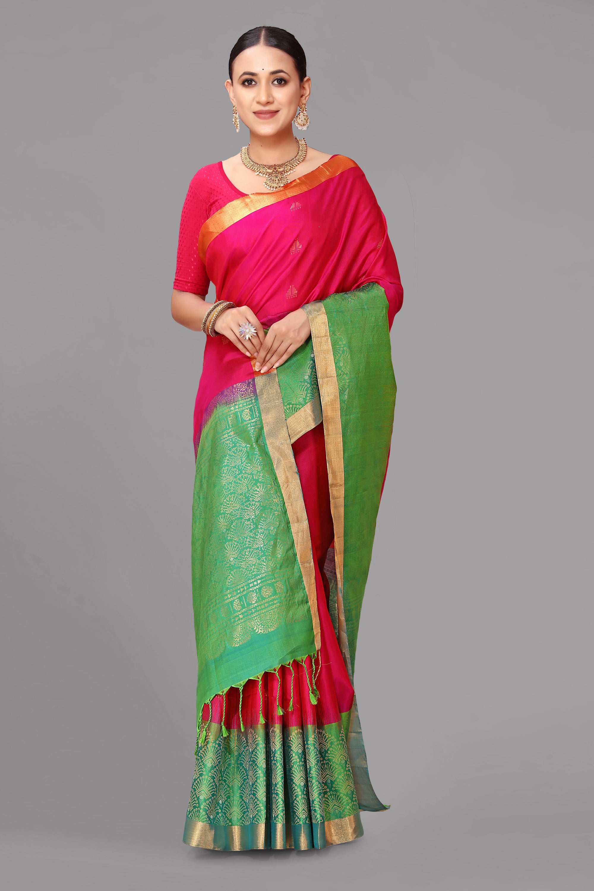 Rani by sea green soft silk saree