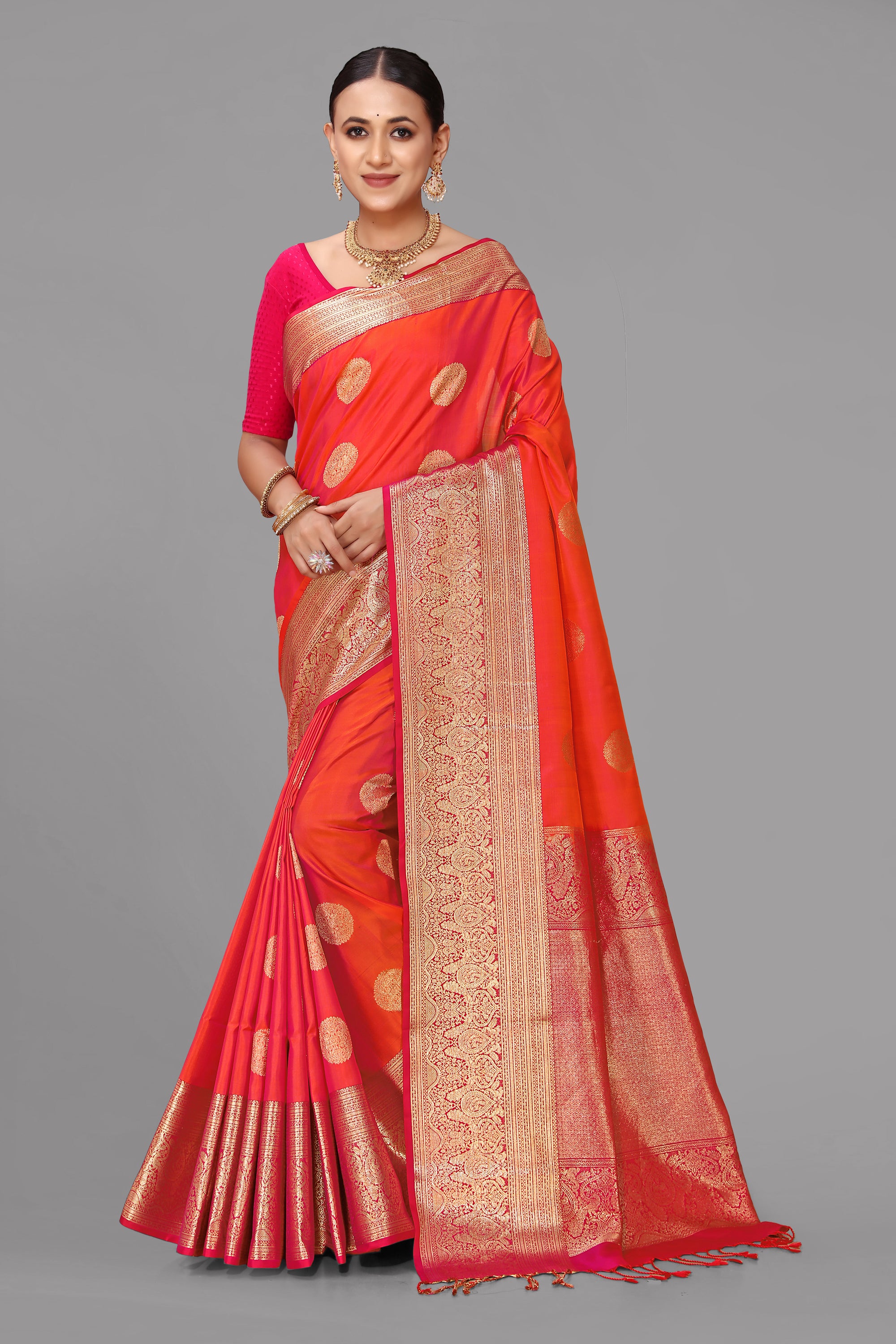 Orangish rani soft silk saree