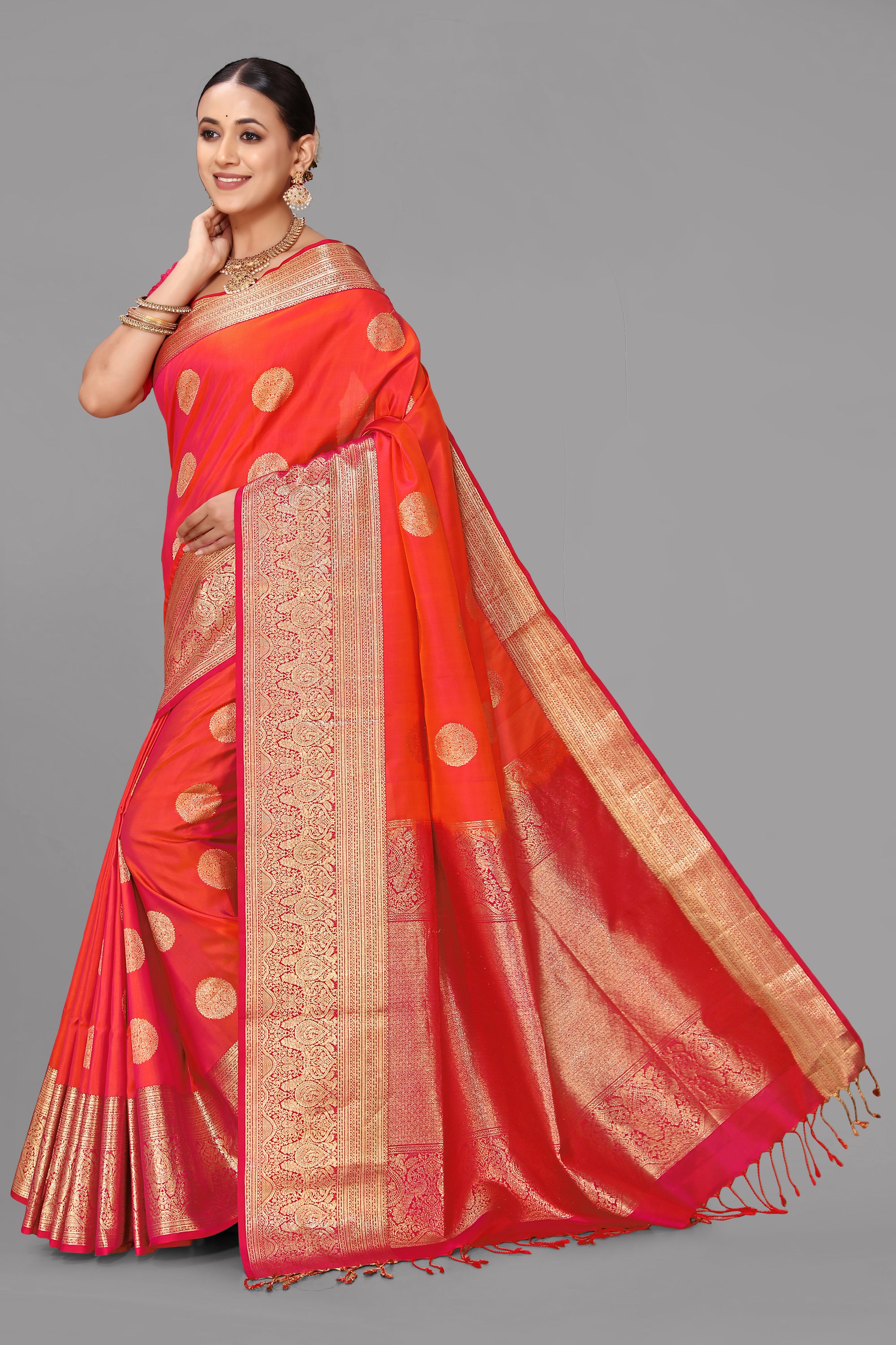 Orangish rani soft silk saree