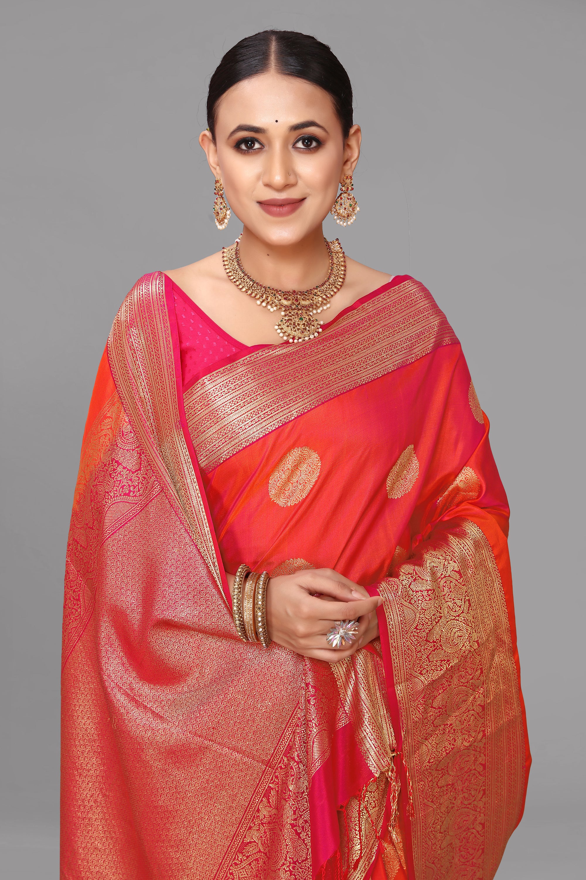 Orangish rani soft silk saree