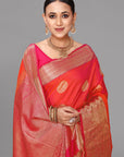 Orangish rani soft silk saree