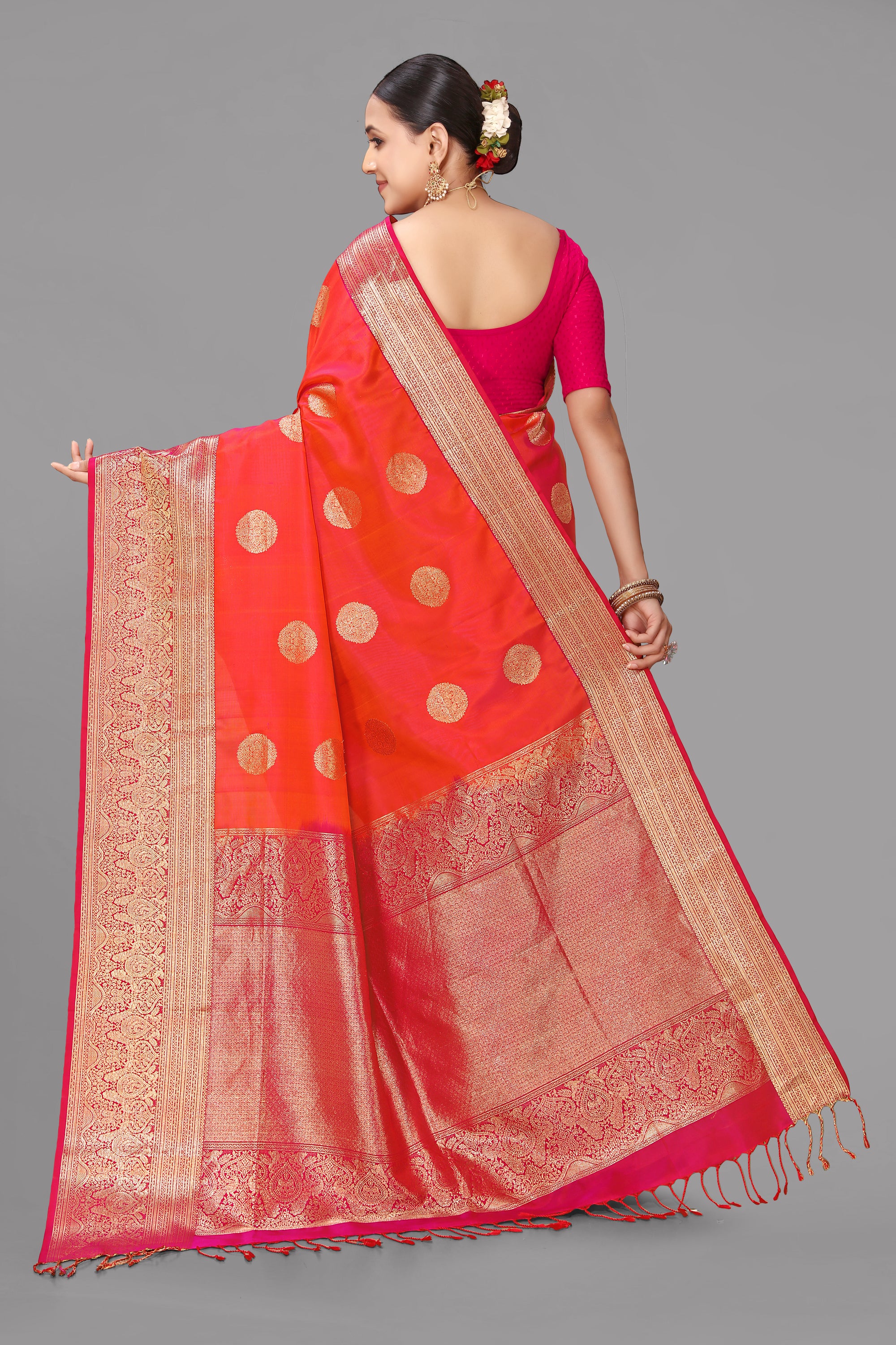 Orangish rani soft silk saree