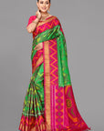 Green ikat soft silk saree