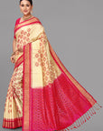 Cream ikat soft silk saree