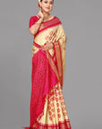 Cream ikat soft silk saree