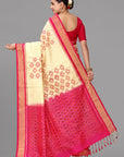 Cream ikat soft silk saree