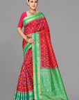Rani by sapphire green ikat soft silk saree
