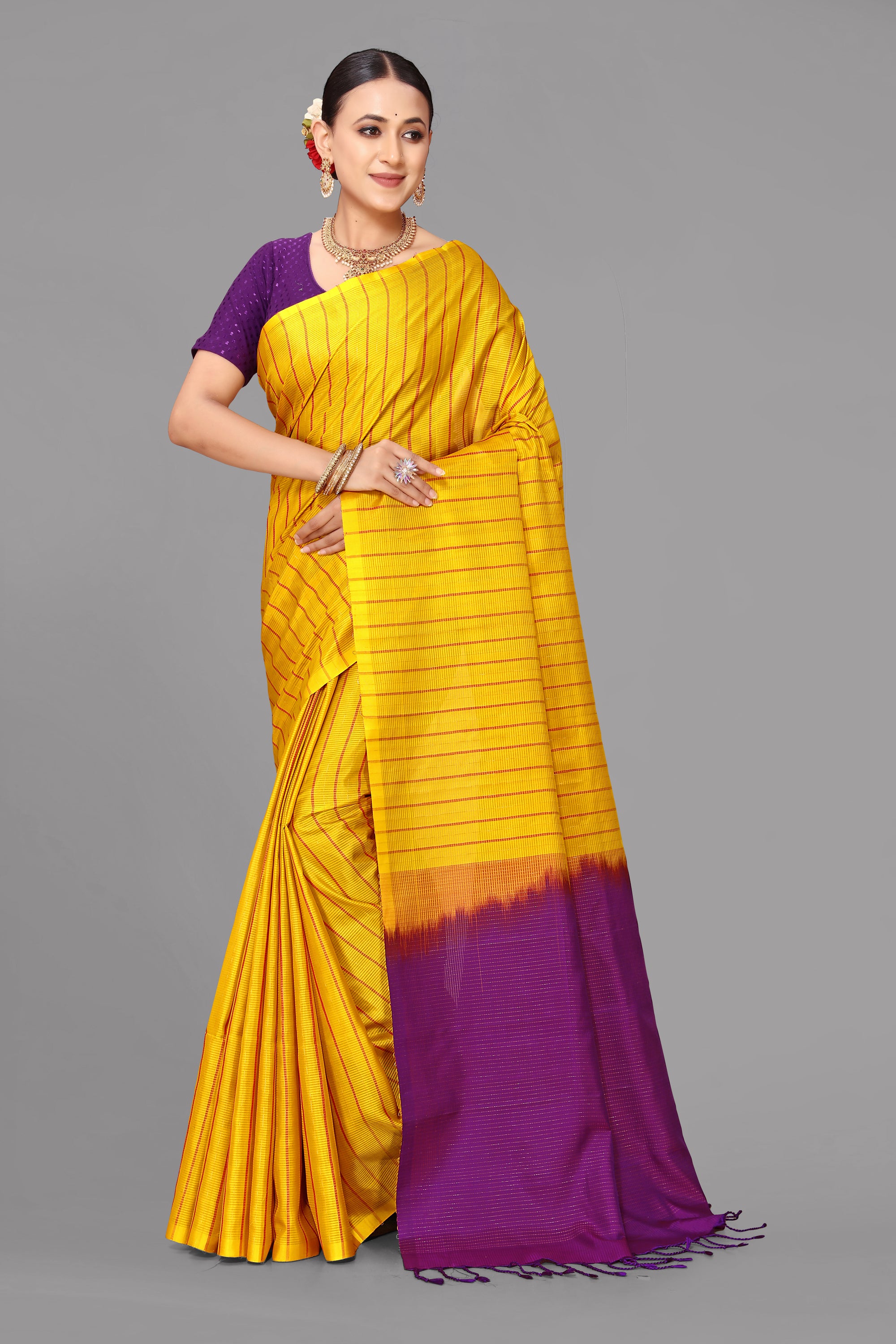 Yellow soft silk saree