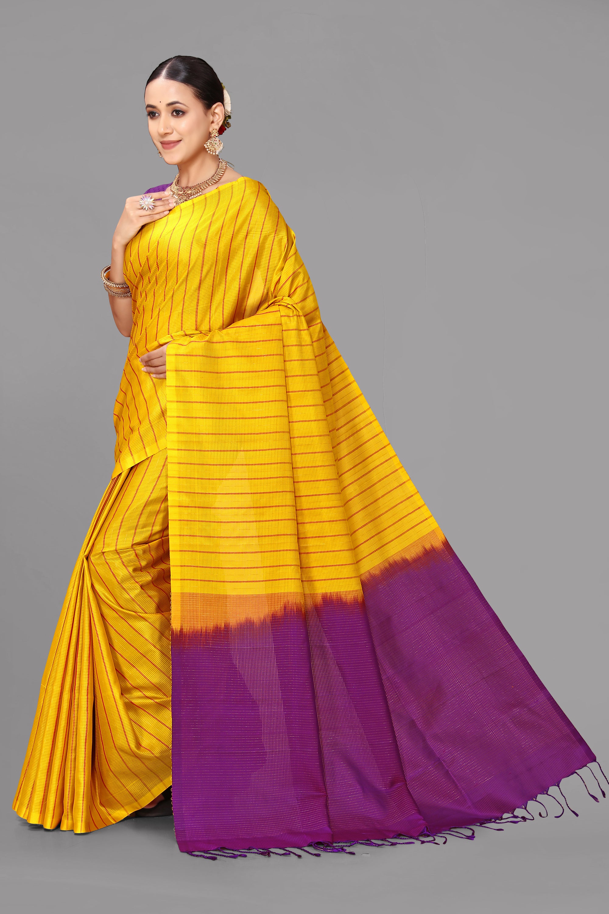 Yellow soft silk saree