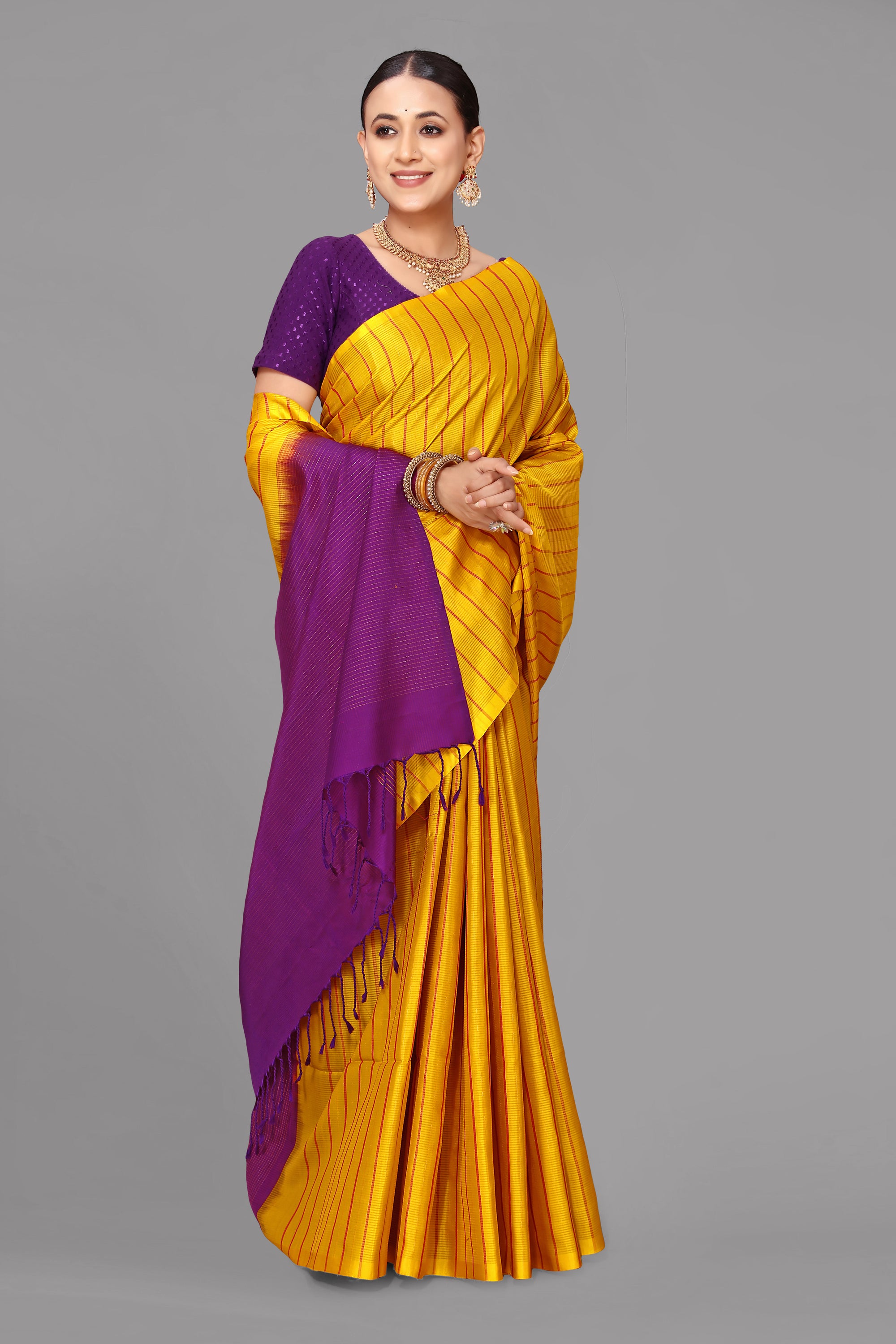 Yellow soft silk saree