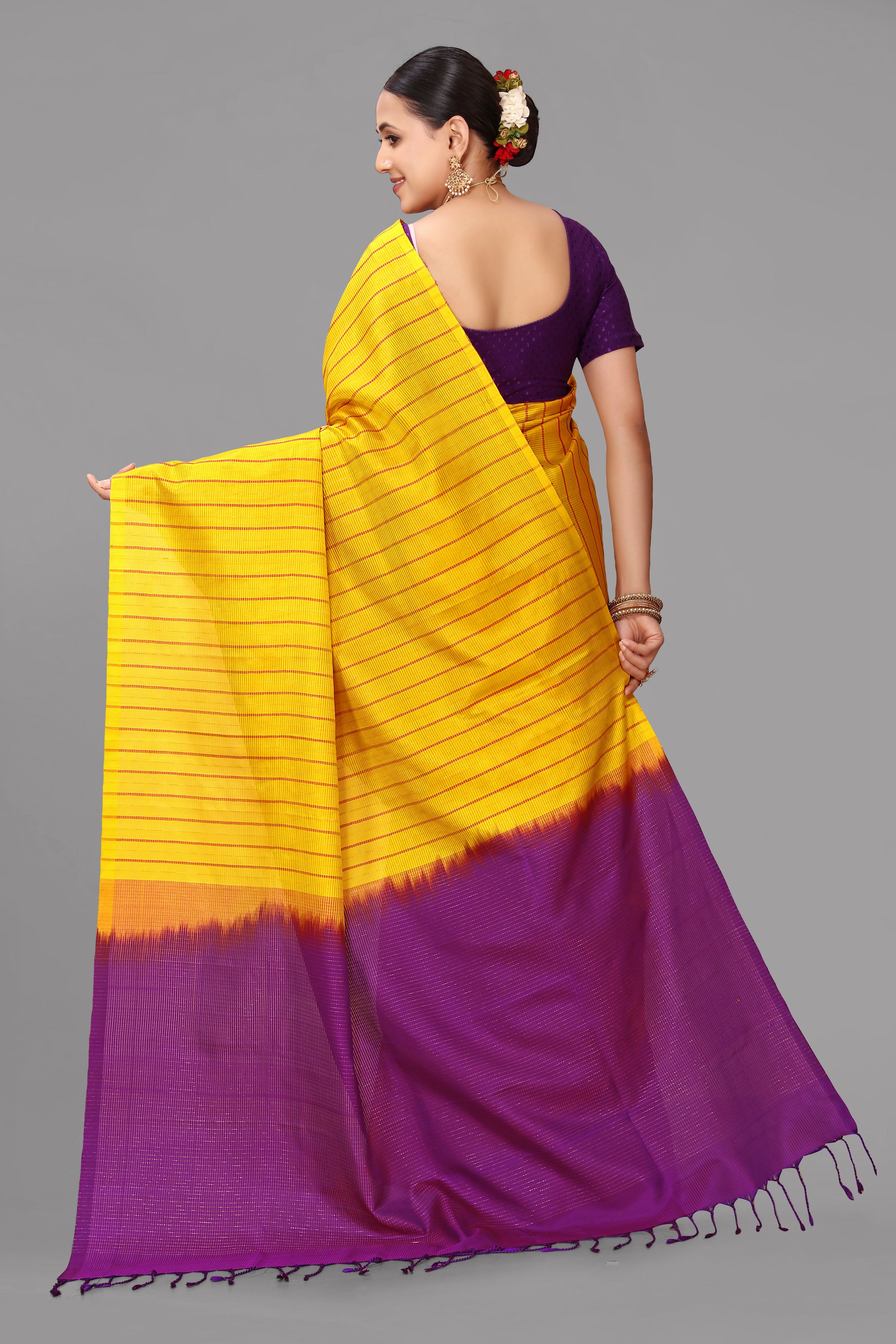 Yellow soft silk saree