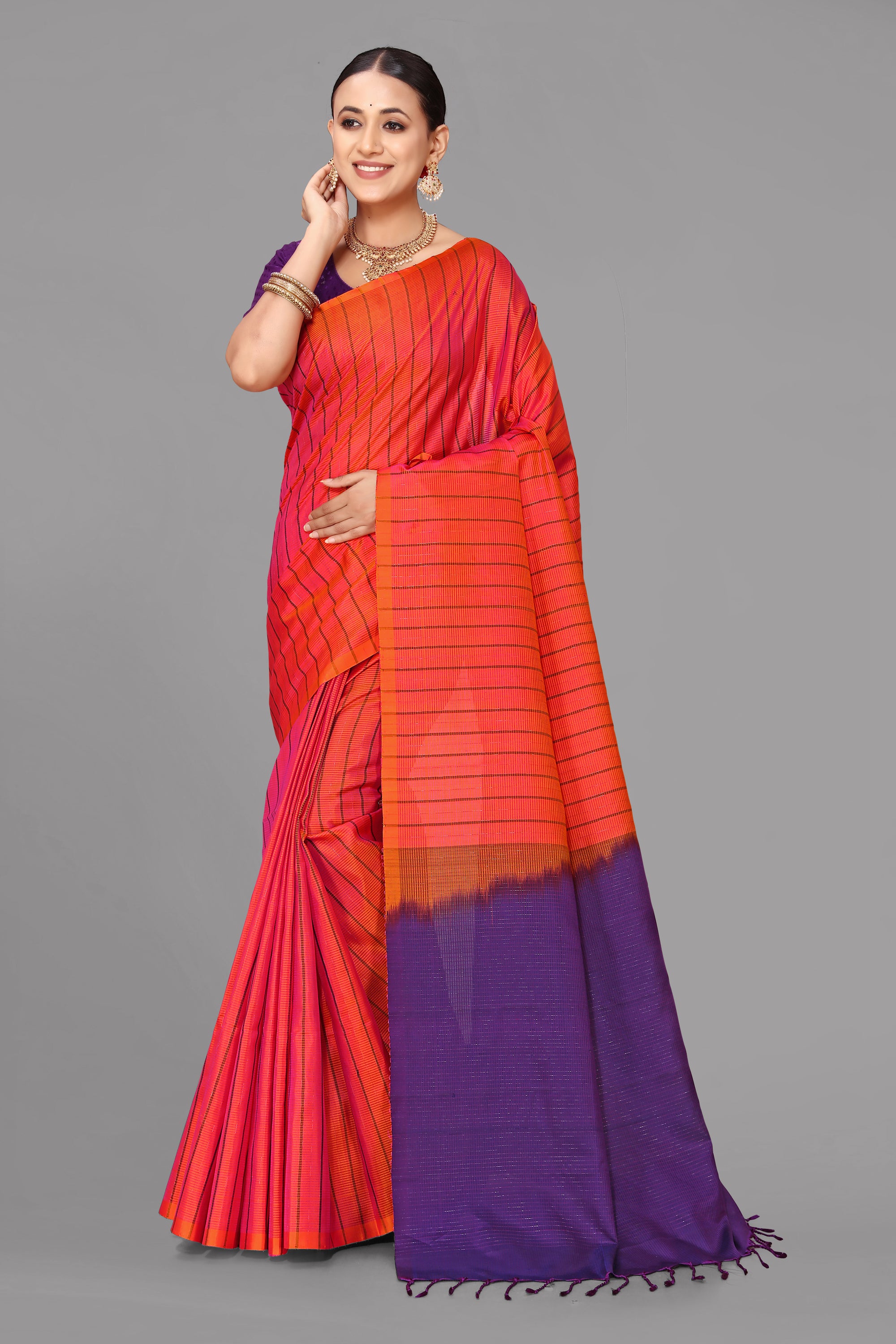 Orange soft silk saree