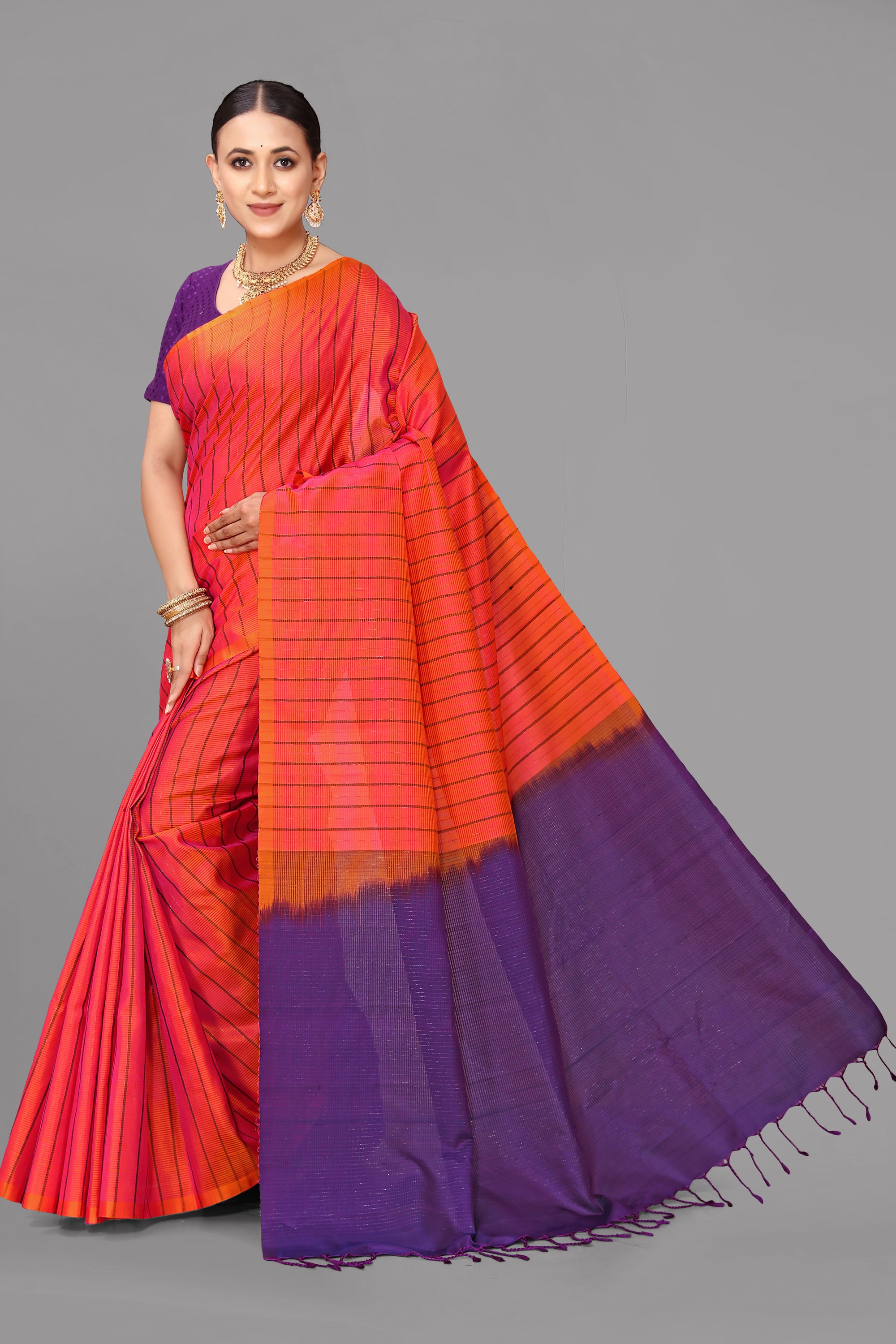 Orange soft silk saree