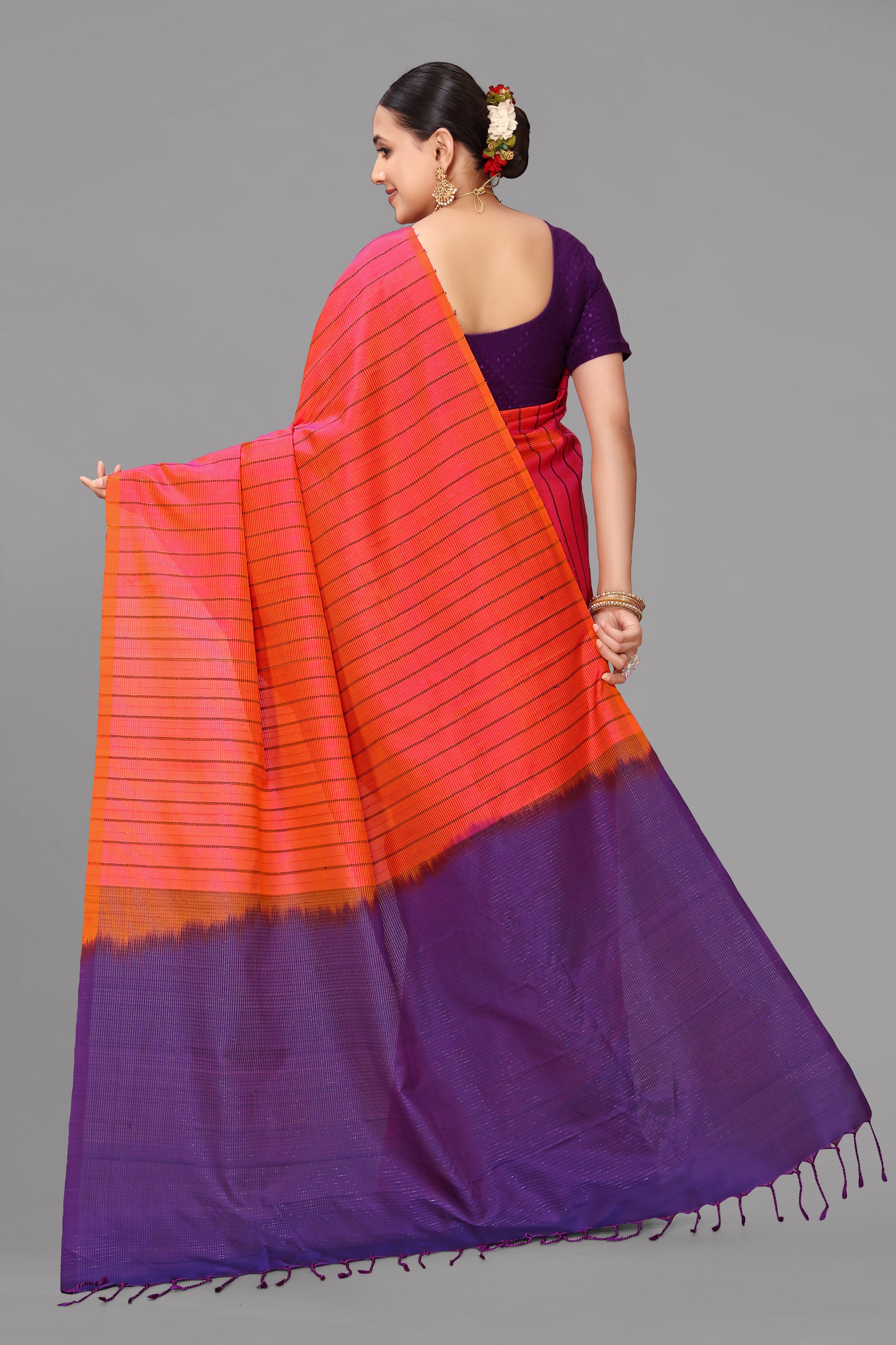 Orange soft silk saree