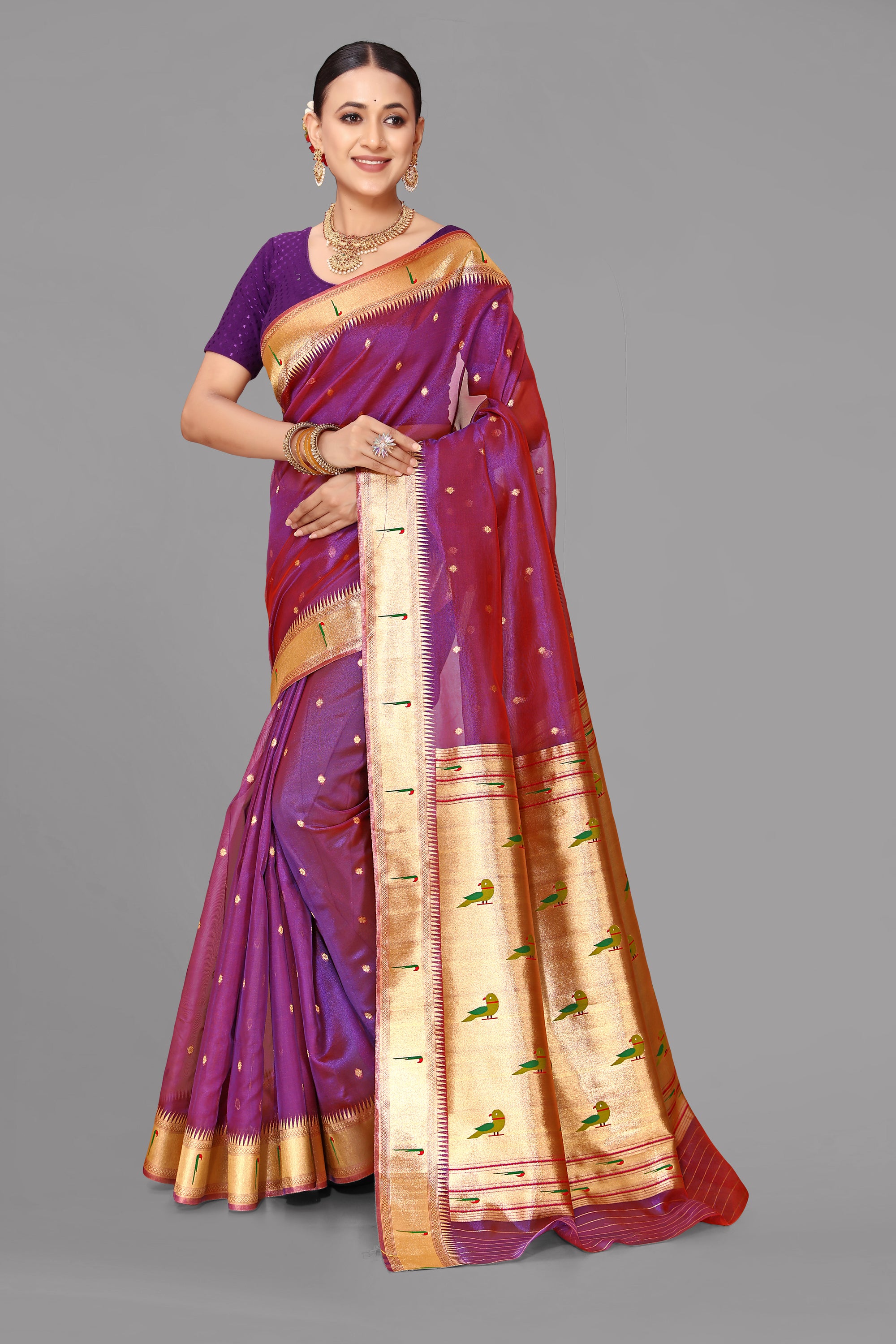 Majenta organza paithani saree