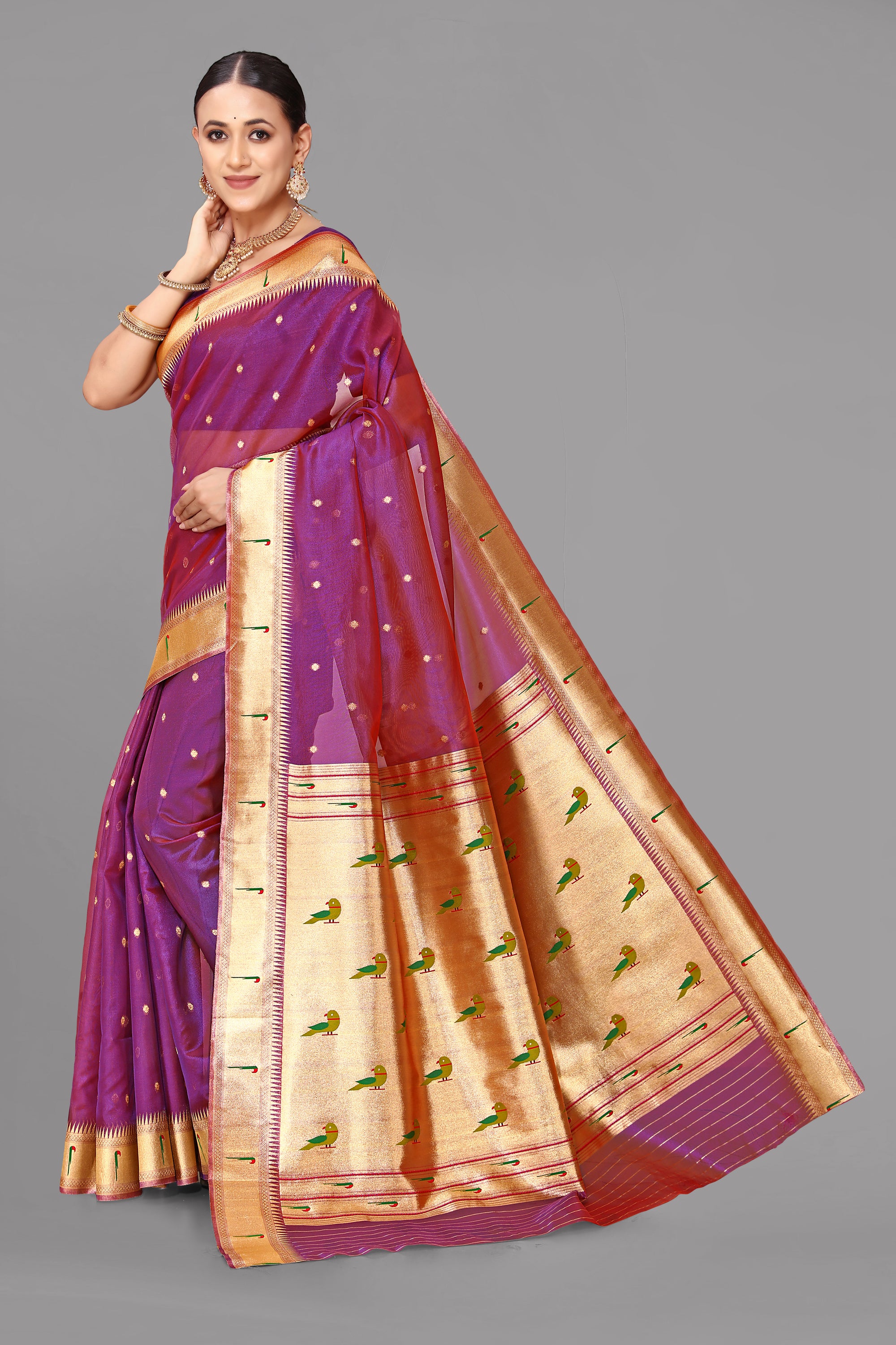 Majenta organza paithani saree