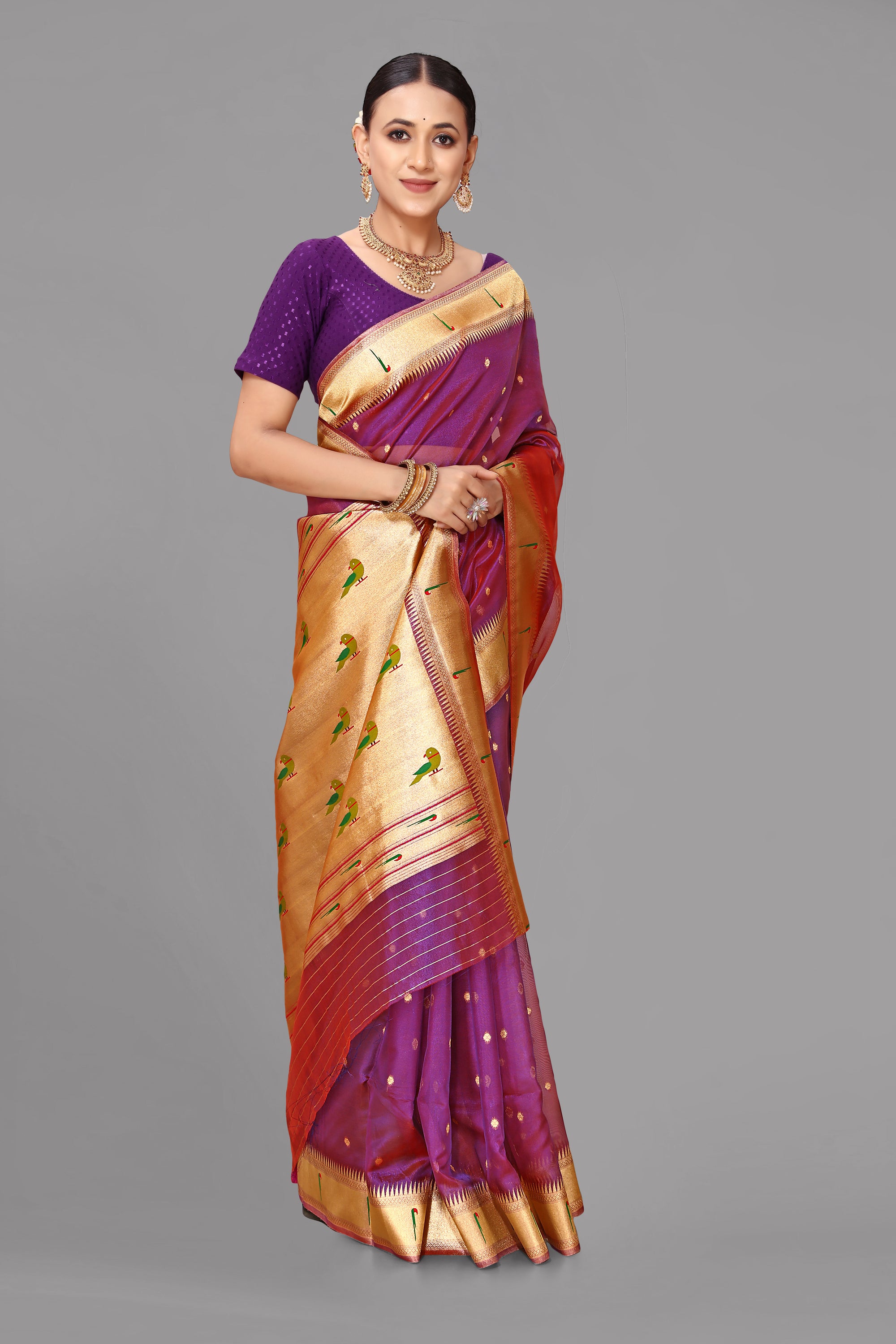 Majenta organza paithani saree