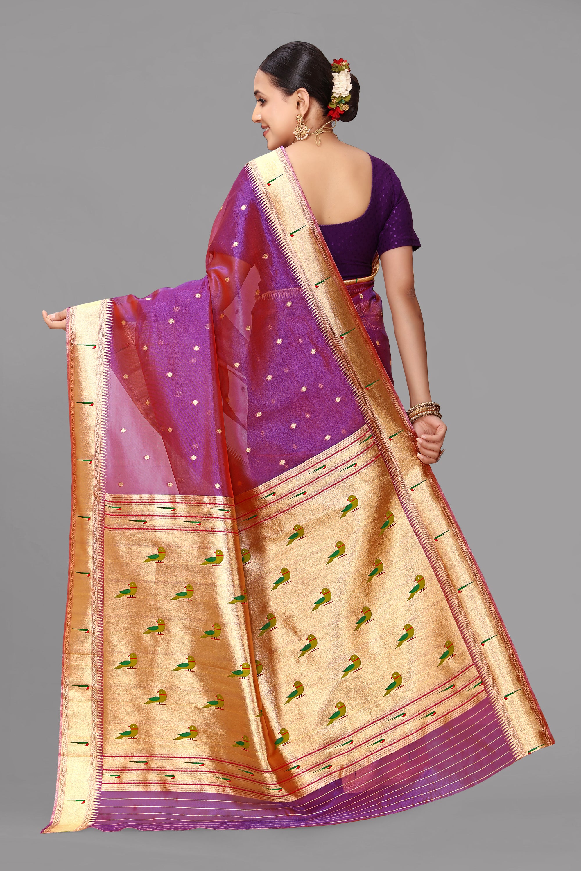Majenta organza paithani saree