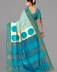 Cream tussar silk printed saree
