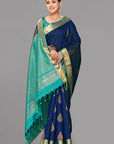 Navy blue soft silk kanjivaram saree