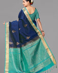 Navy blue soft silk kanjivaram saree