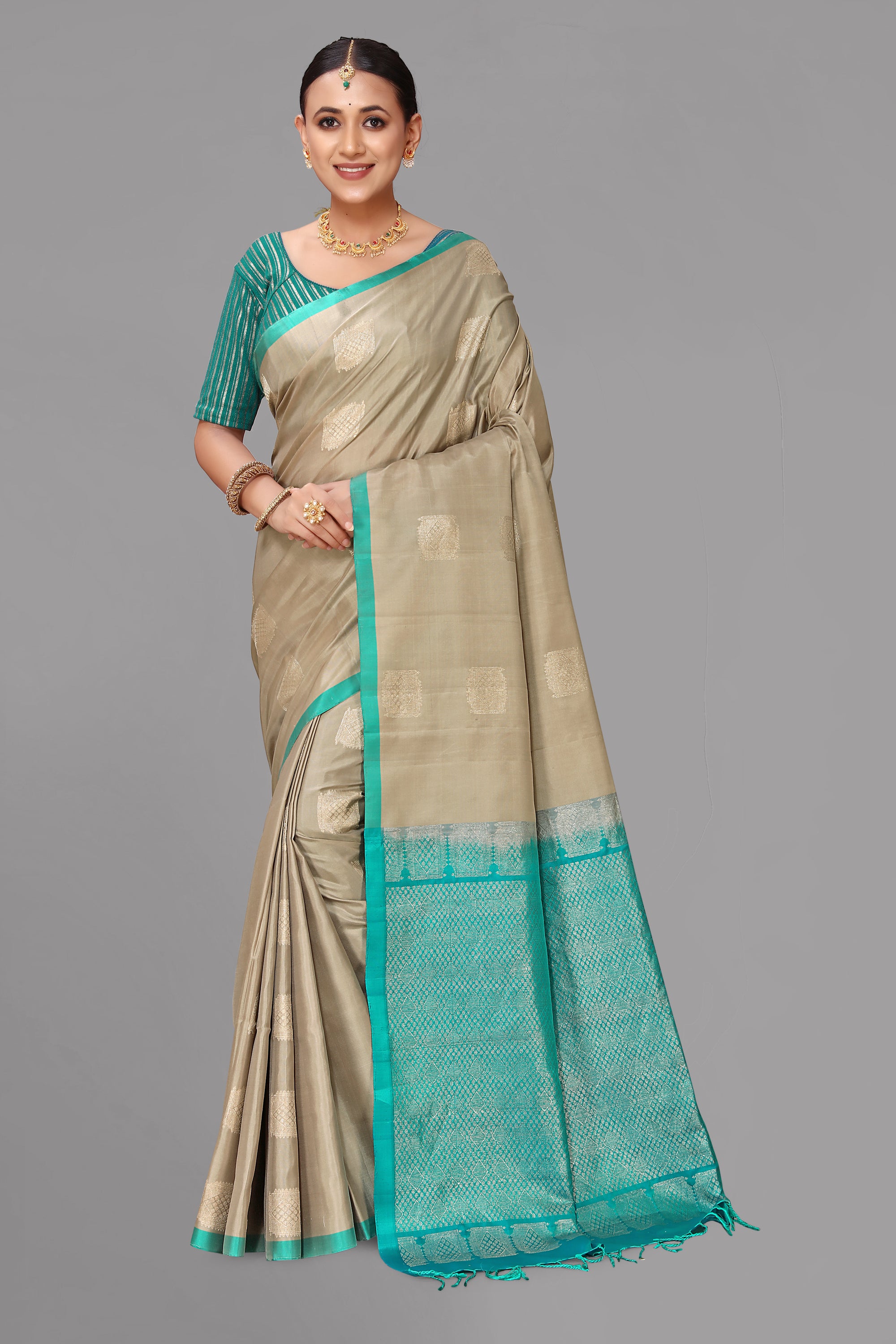 Chikoo beige soft silk saree