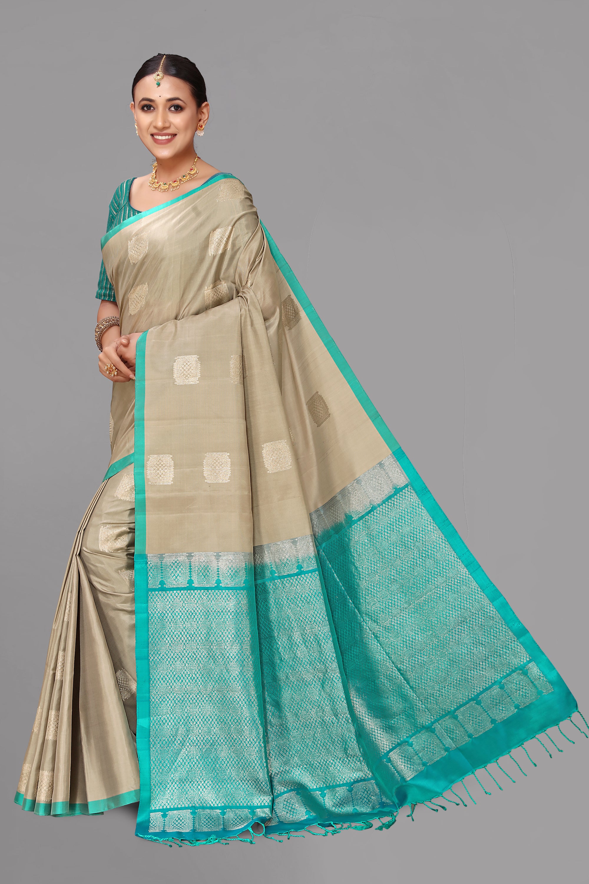 Chikoo beige soft silk saree
