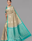 Chikoo beige soft silk saree