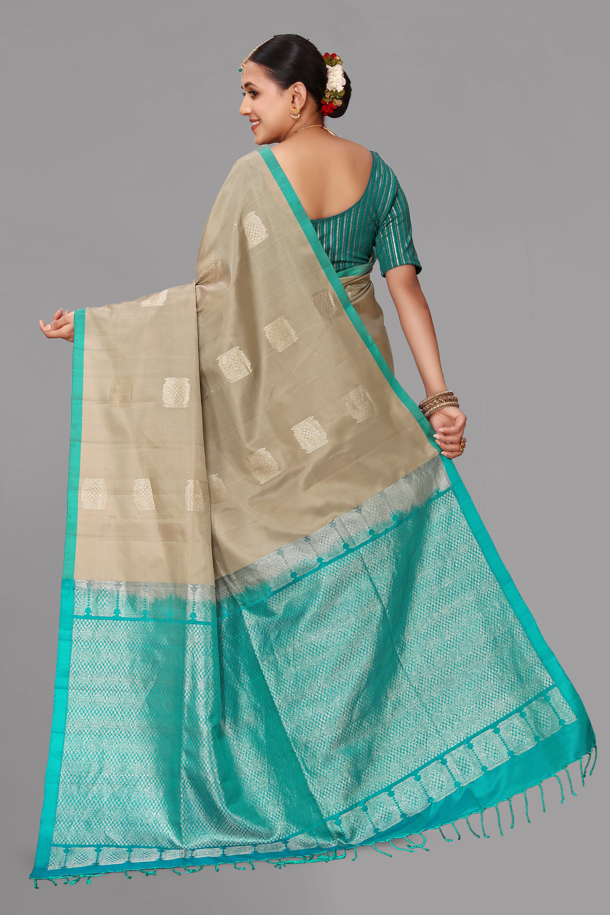 Chikoo beige soft silk saree
