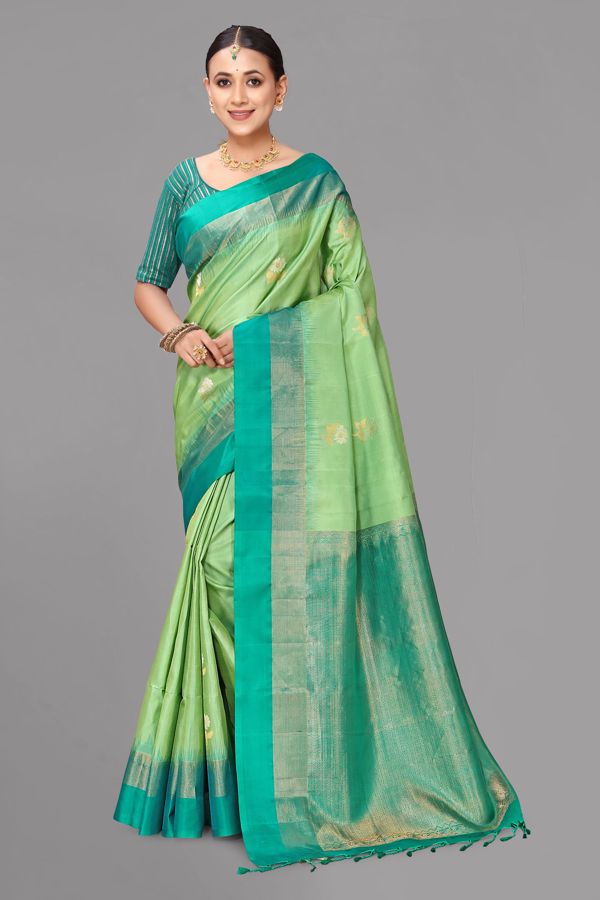 Pista green soft silk saree
