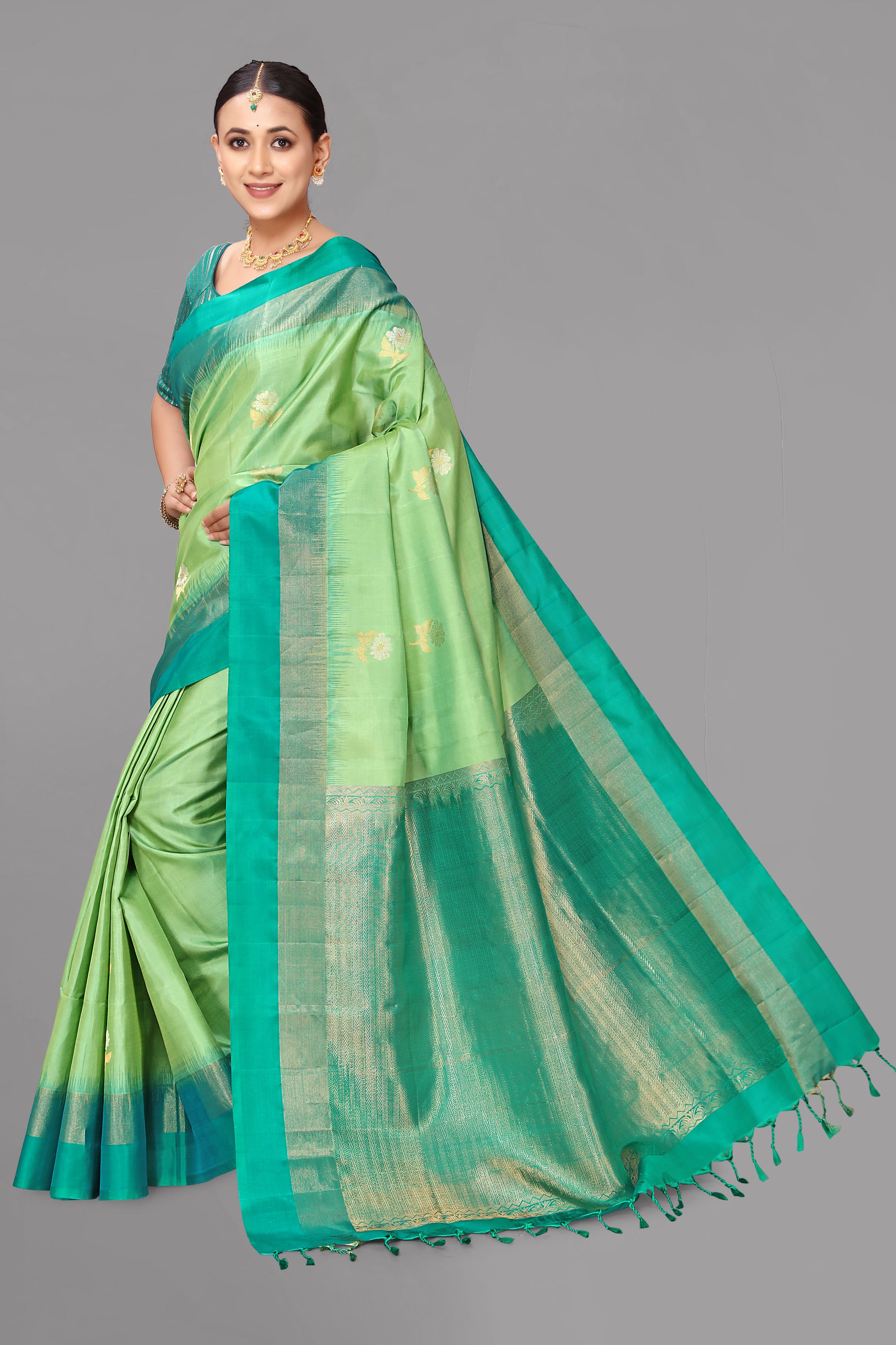 Pista green soft silk saree